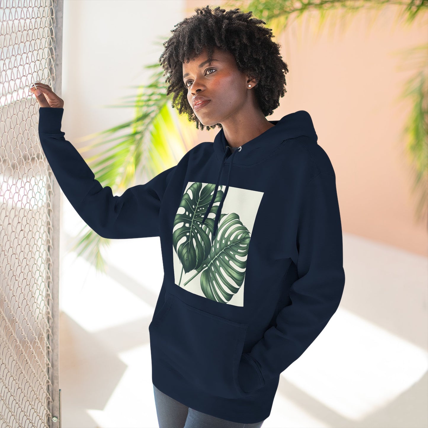 Tropical Fleece Hoodie - Monstera Leaf Design