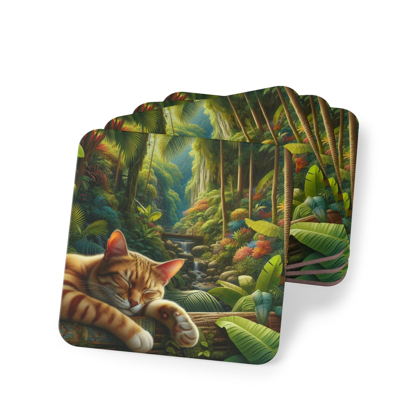 Tropical Forest Cat Coasters, Coasters Set, Drink Coaster, Cat Lover Gift, Jungle Coasters, Housewarming Gift