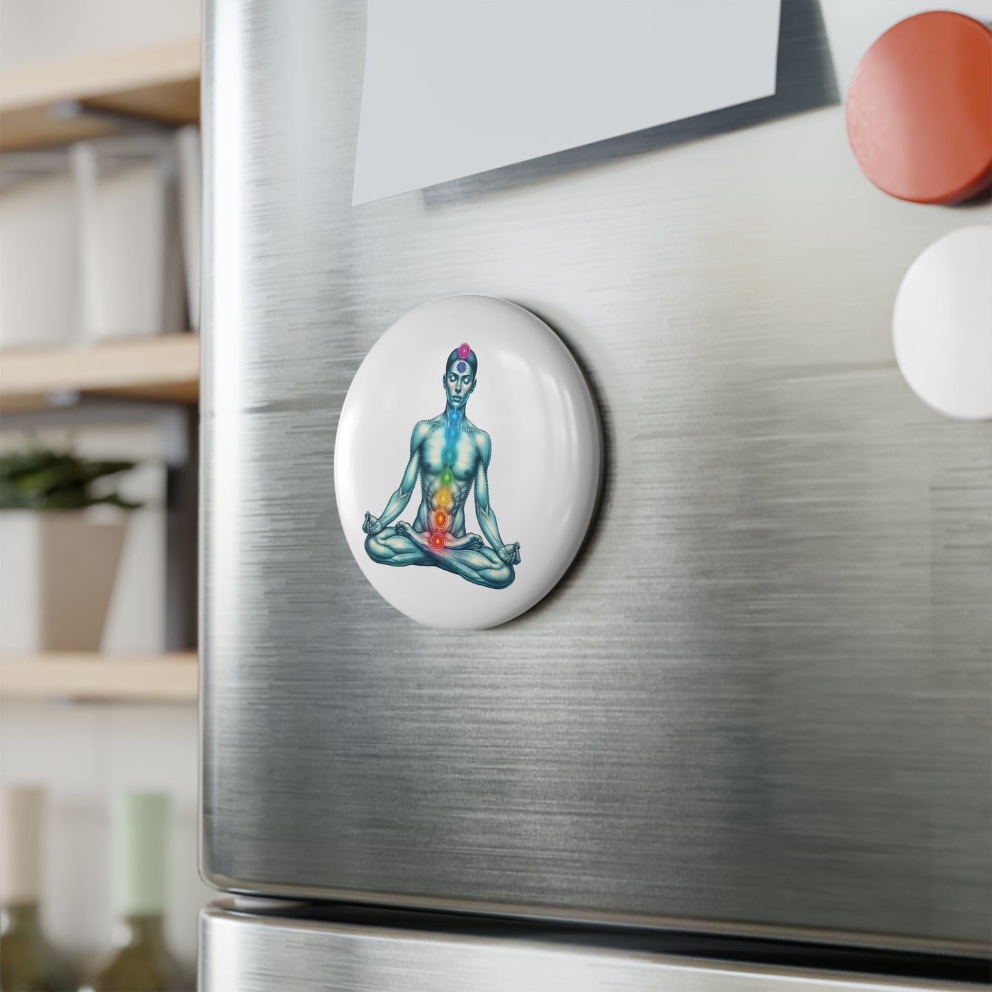 Button Magnet - Chakra System, Round (1 & 10 pcs), Healing Energy, Spiritual Gift, Mindfulness Decor, Yoga Accessories, New Age Fridge Art