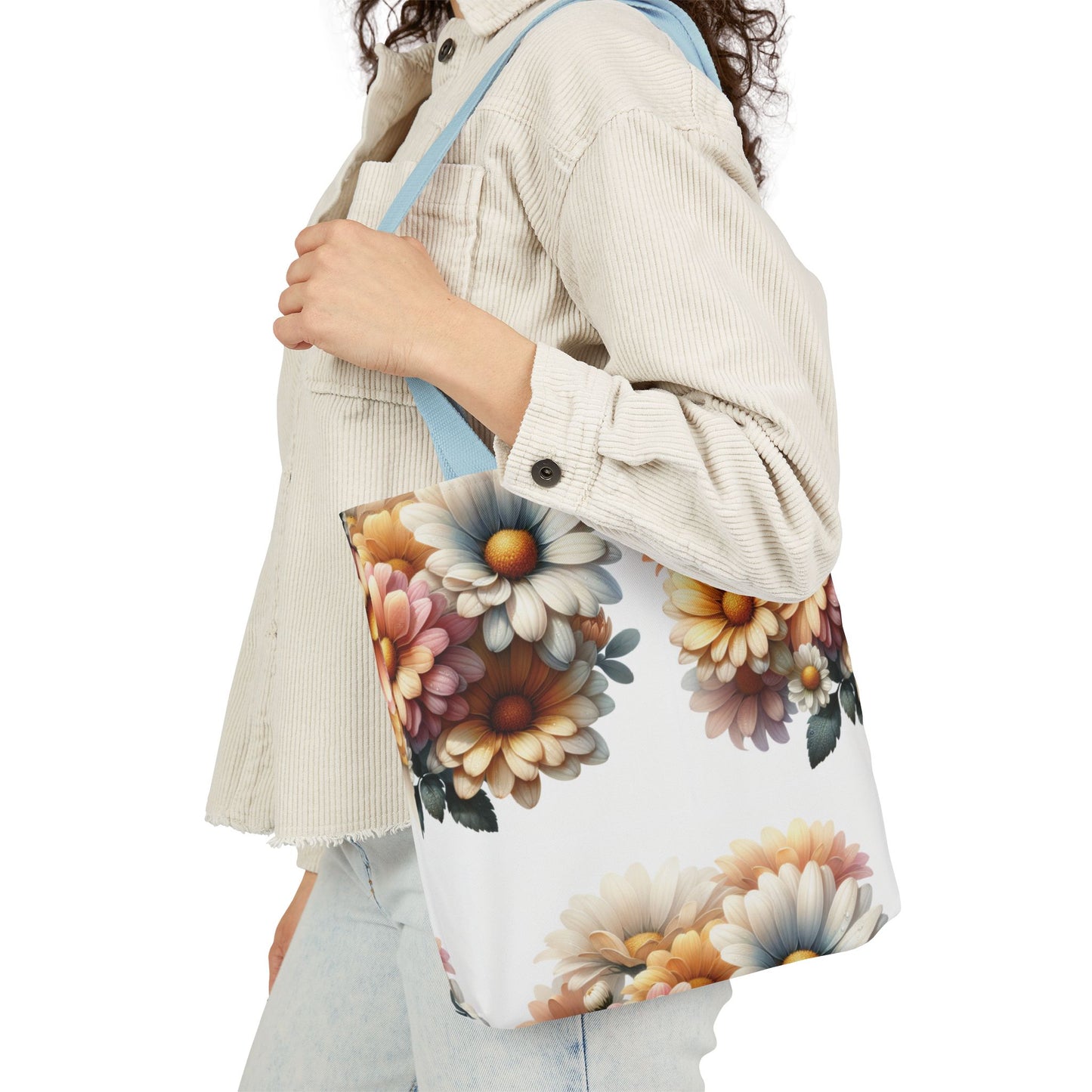 Floral Canvas Tote Bag with 5-Color Straps - Stylish