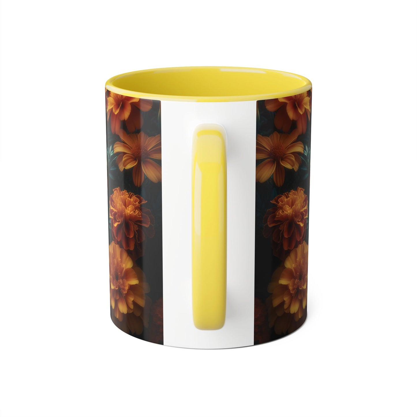 Orange Marigolds Accent Mug, Floral Coffee Cup, Botanical Tea Mug, Nature Lover Gift, Garden Theme Kitchen Decor