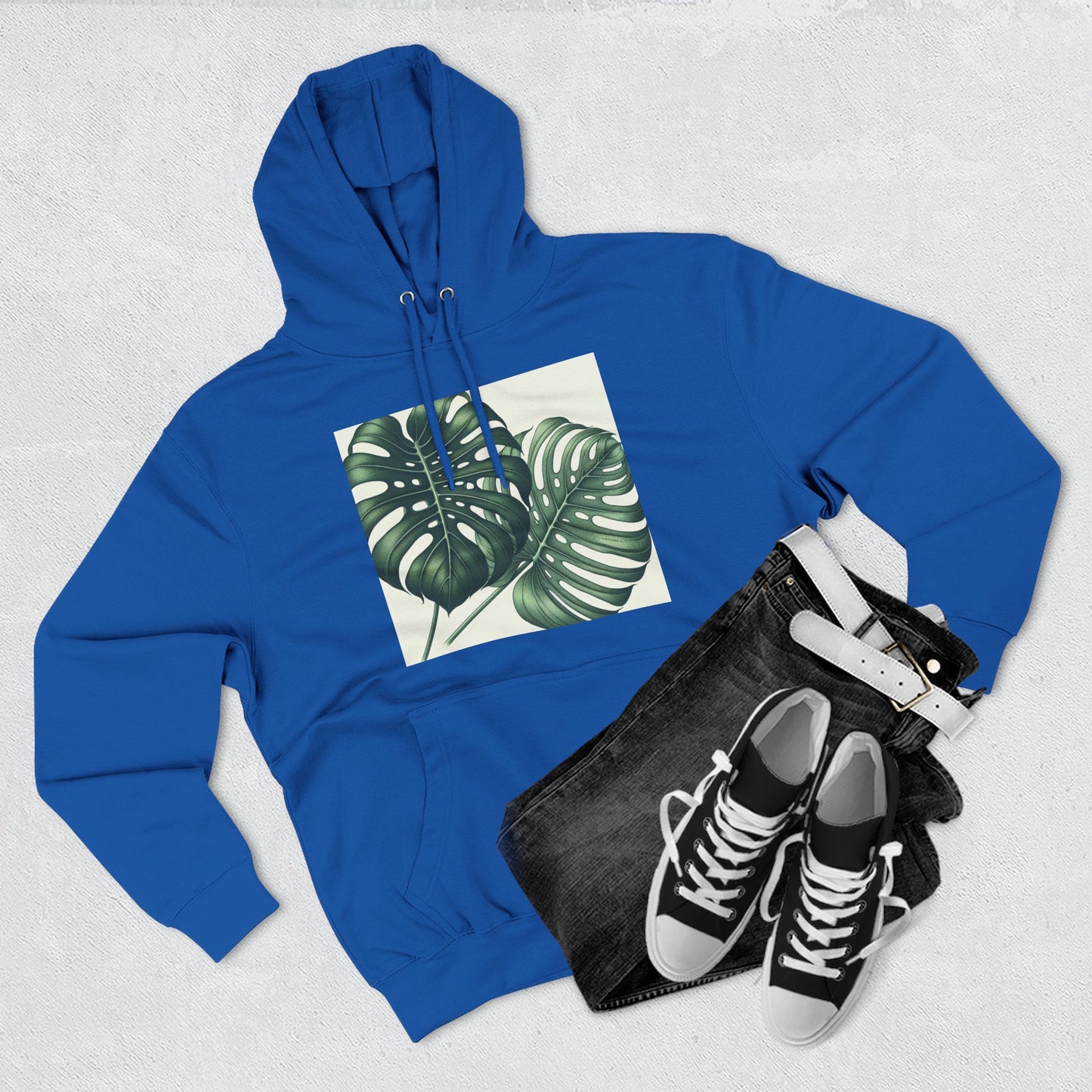 Tropical Fleece Hoodie - Monstera Leaf Design