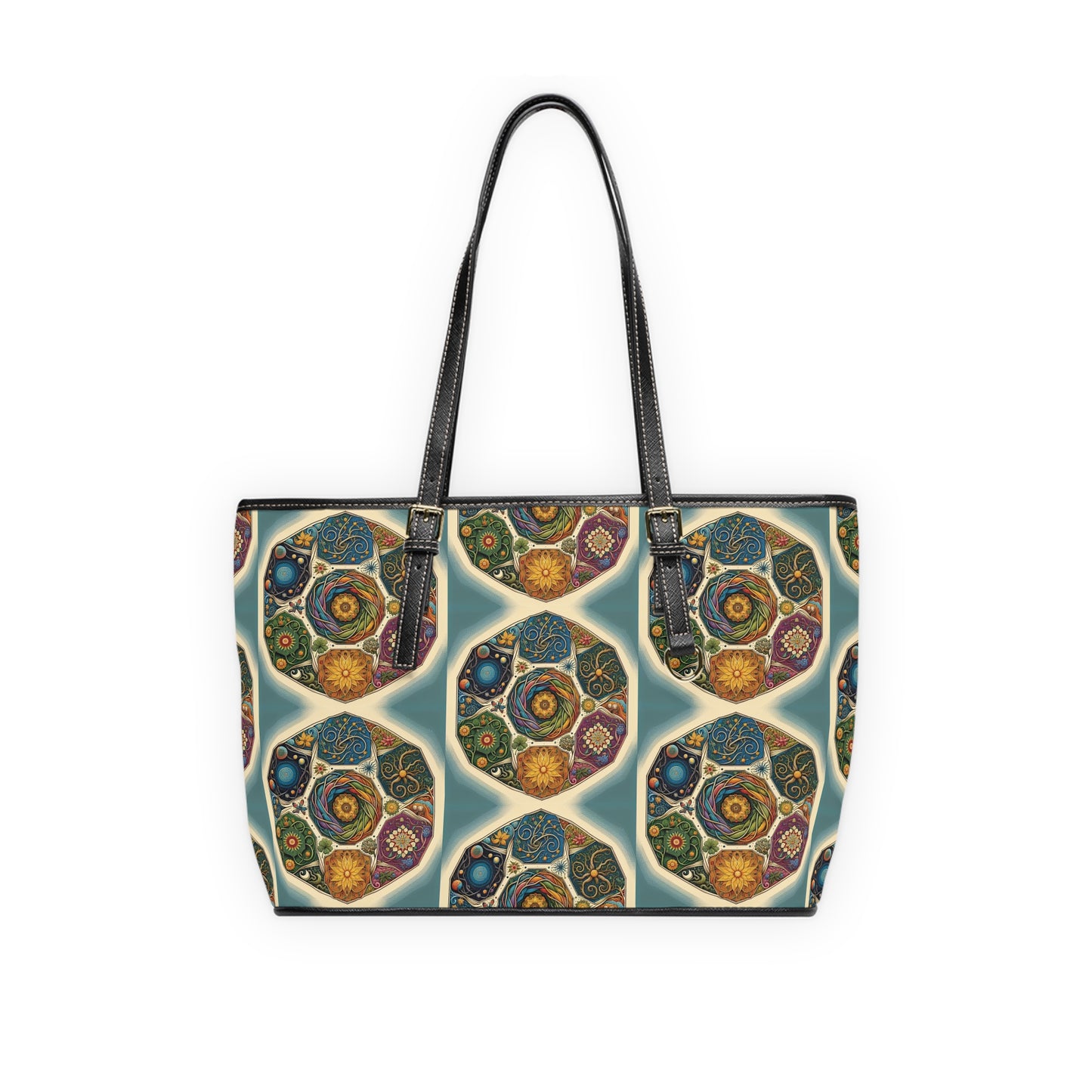 Spiritual PU Leather Shoulder Bag with Geometric Design, Stylish Tote, Everyday Handbag, Perfect for Gifting, Festival Accessory