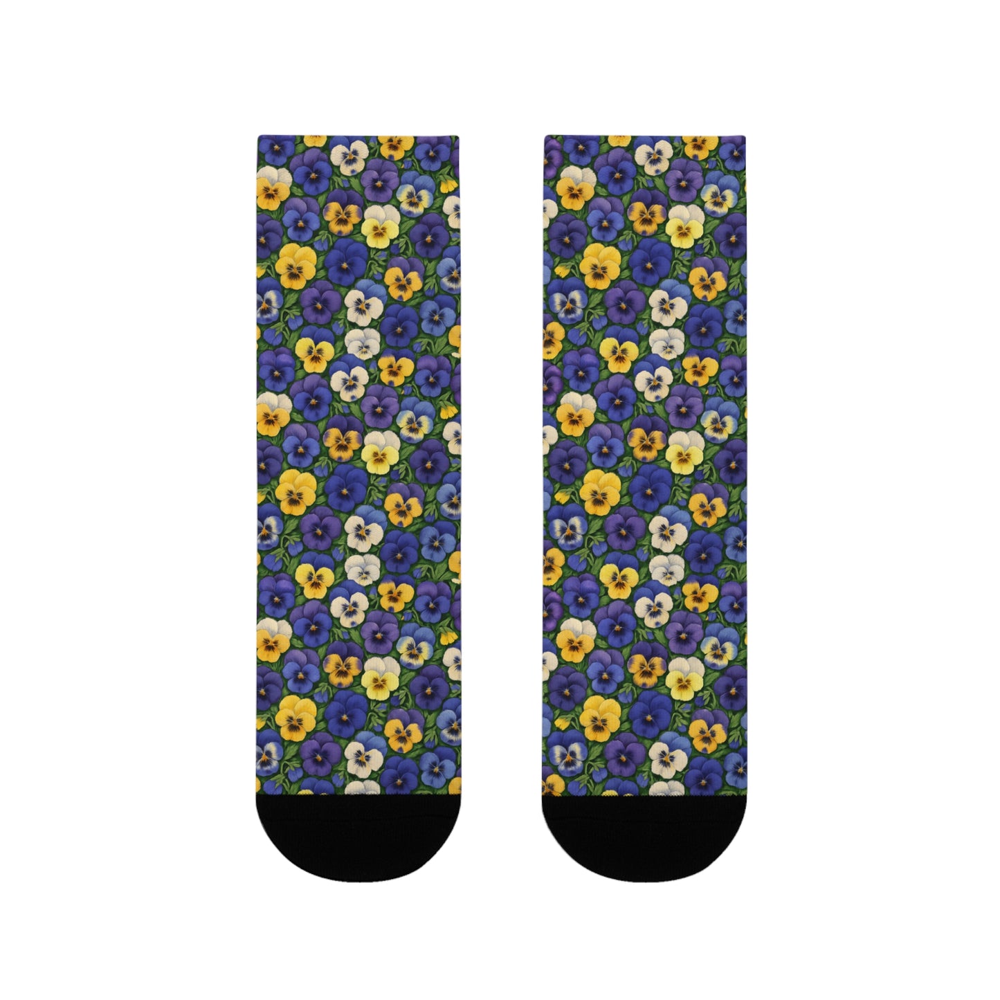 Pansy Pattern Sublimation Crew Socks - Floral Footwear, Garden Print Fashion, Botanical Design Stockings, Nature Lover Gift, Colorful Floral