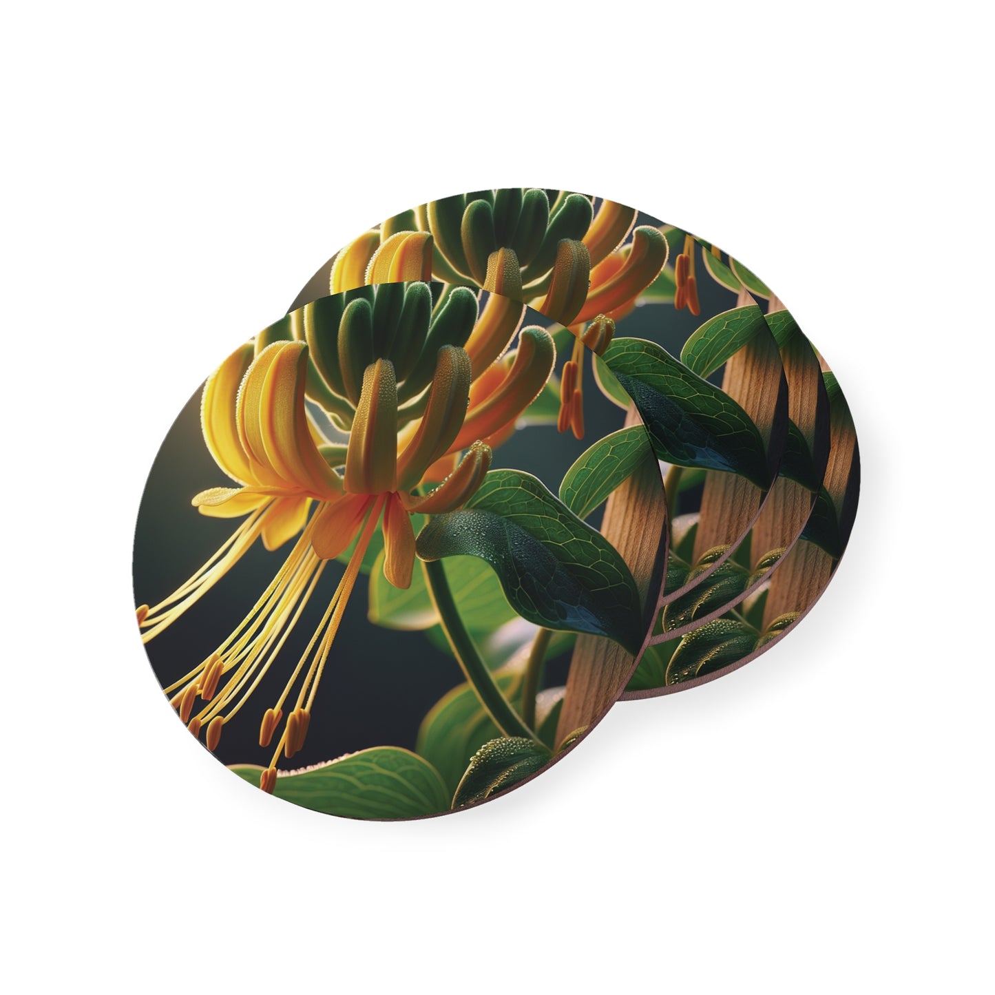 Floral Honeysuckle Coasters, Set of 4 Cork Backed Coasters, Botanical Drink Mats, Flower Lover Gift, Home Decor Accents
