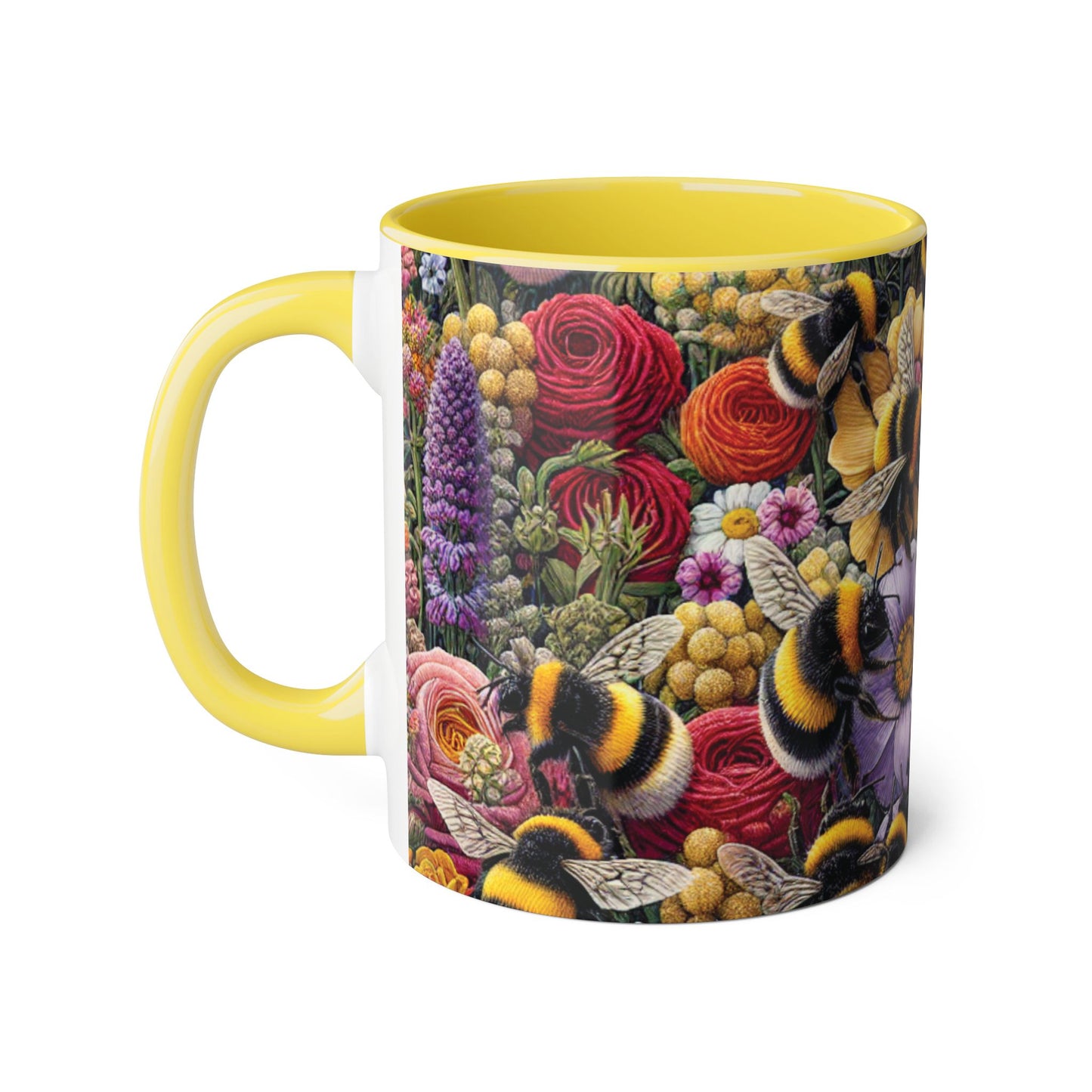 Bee-Inspired Floral Accent Mug | Nature Lover Gift, Botanical Coffee Mug, Bee Art Mug, Animal Lover Cup, Garden Mug