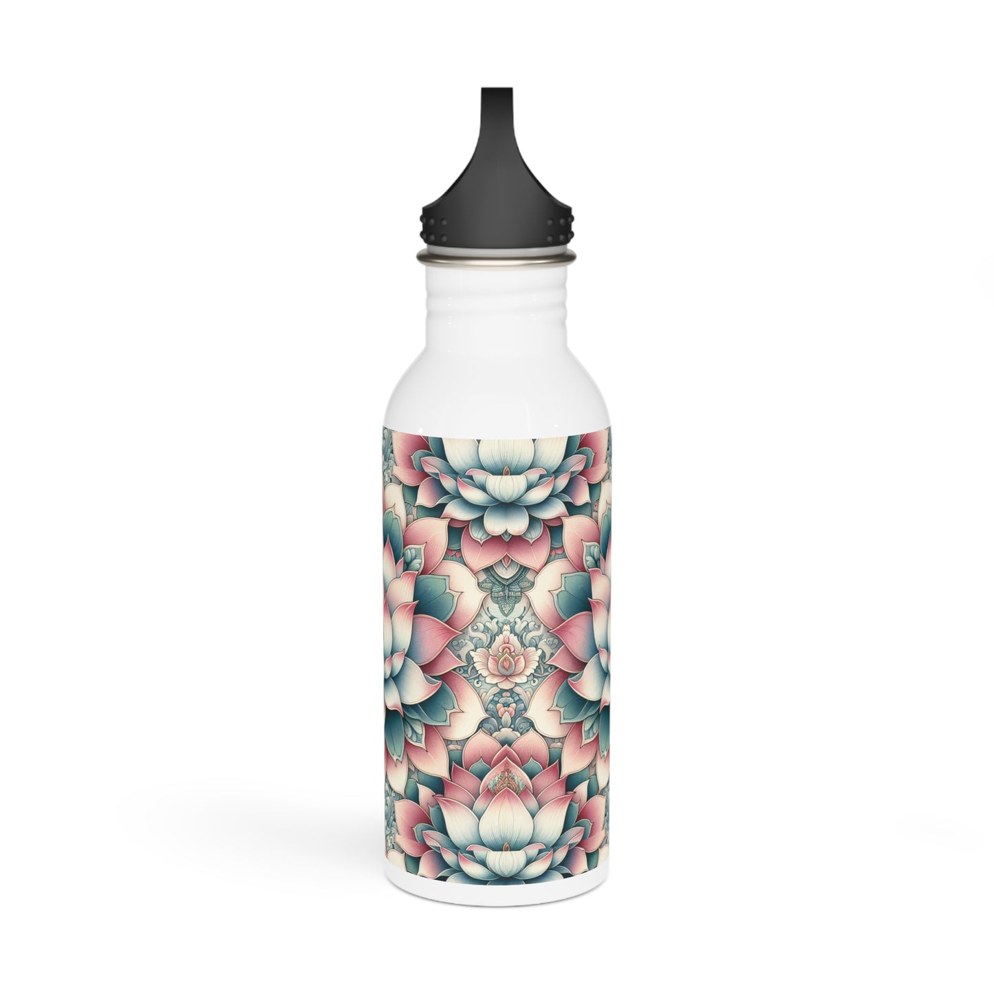 Stainless Steel Water Bottle - Lotus Flower Design, Reusable Bottle, Yoga Lover Gift, Floral Water Flask, Botanical Themed