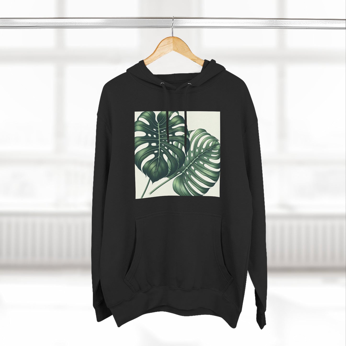 Tropical Fleece Hoodie - Monstera Leaf Design