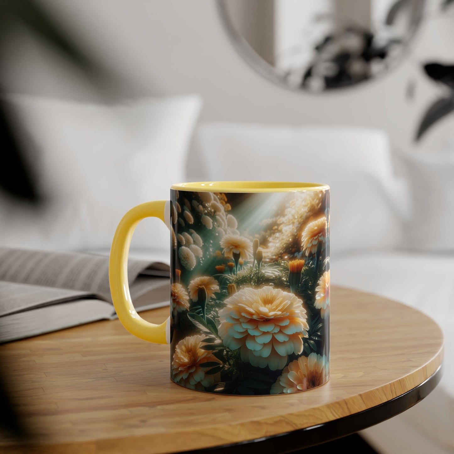 Vanilla Marigolds Accent Mug, 11oz - Floral Coffee Cup, Tea Mug, Flower Lover Gift, Botanical Decor, Kitchen Drinkware