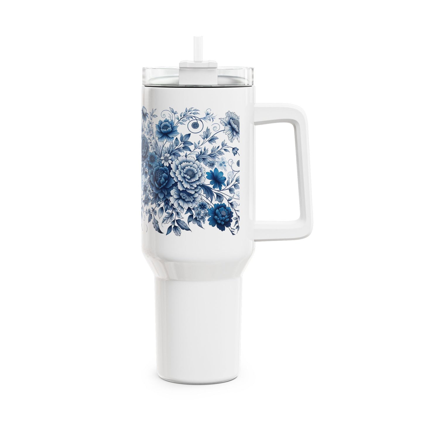 40oz Tumbler - Blue Floral Design