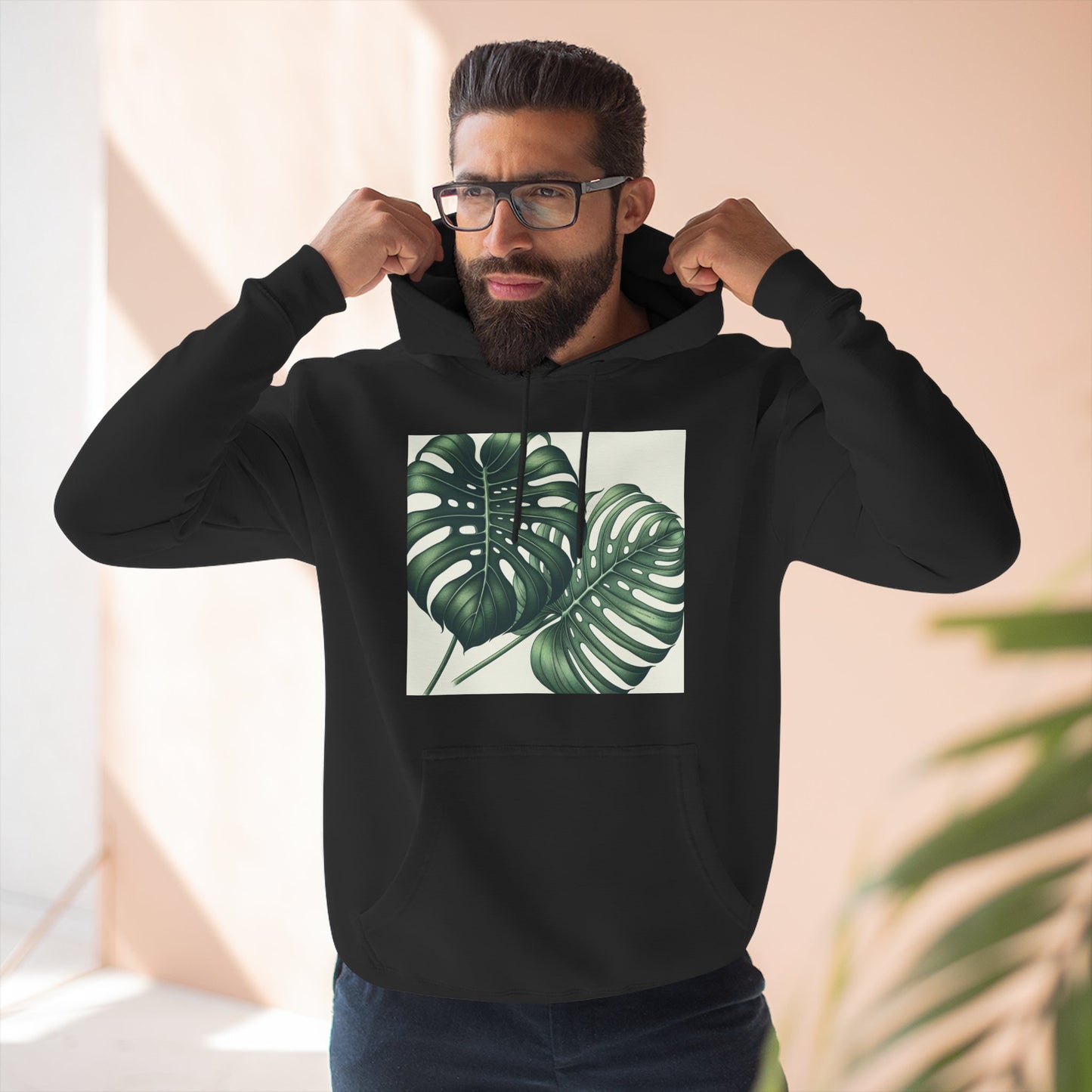 Tropical Fleece Hoodie - Monstera Leaf Design