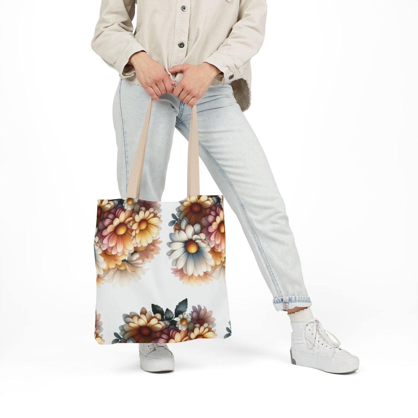 Floral Canvas Tote Bag with 5-Color Straps - Stylish