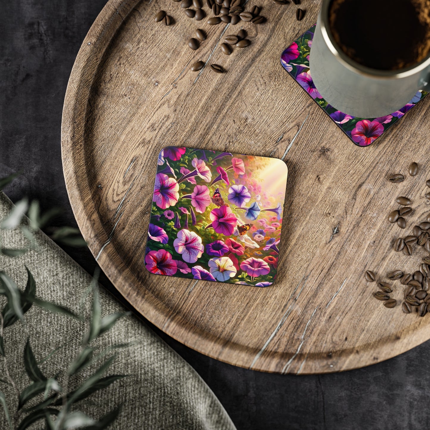 Petunias and Butterflies Drink Coasters, Floral Coasters, Garden Coasters, Spring Home Decor, Set of Coasters