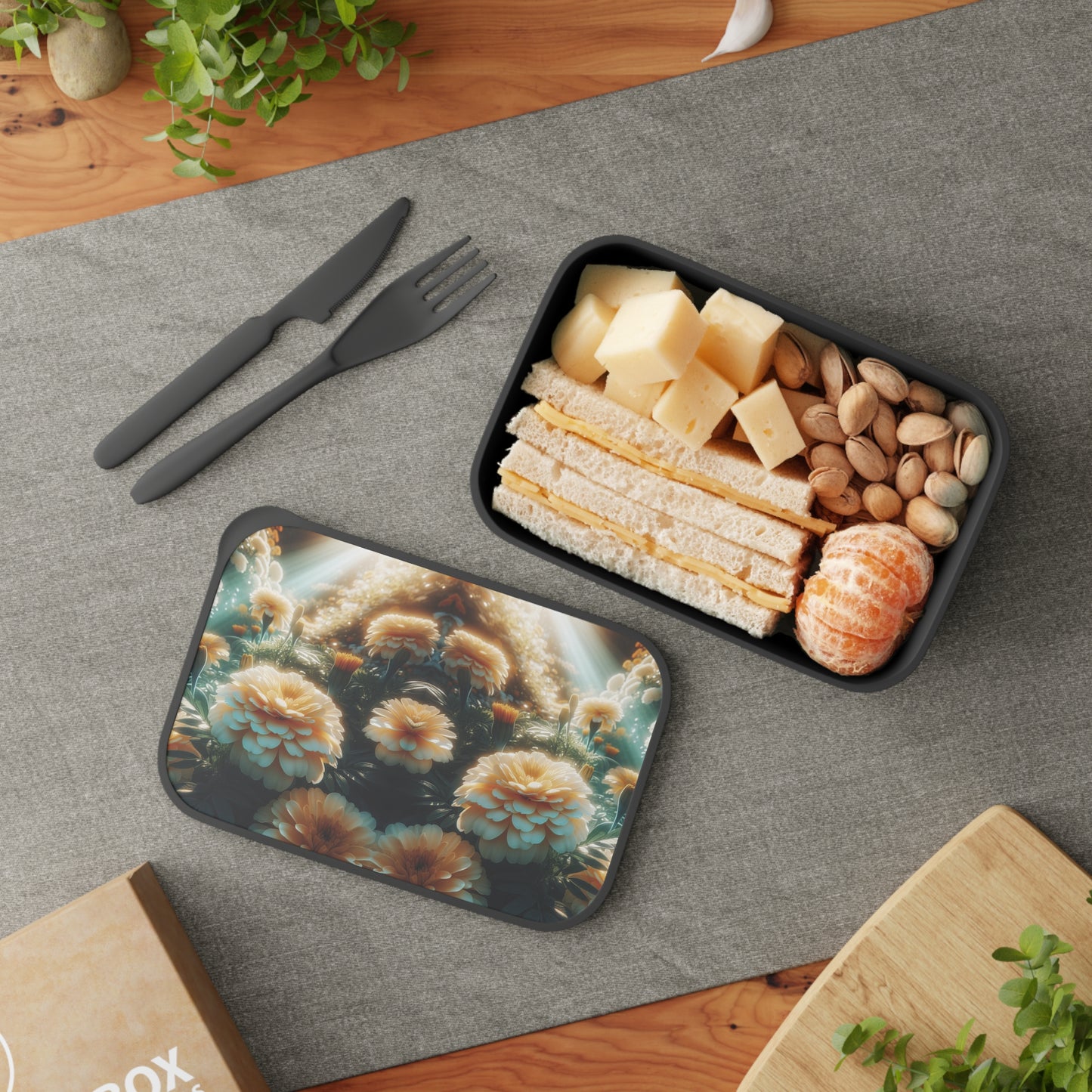 Bento Box - Vanilla Marigolds, Eco-Friendly lunch box set