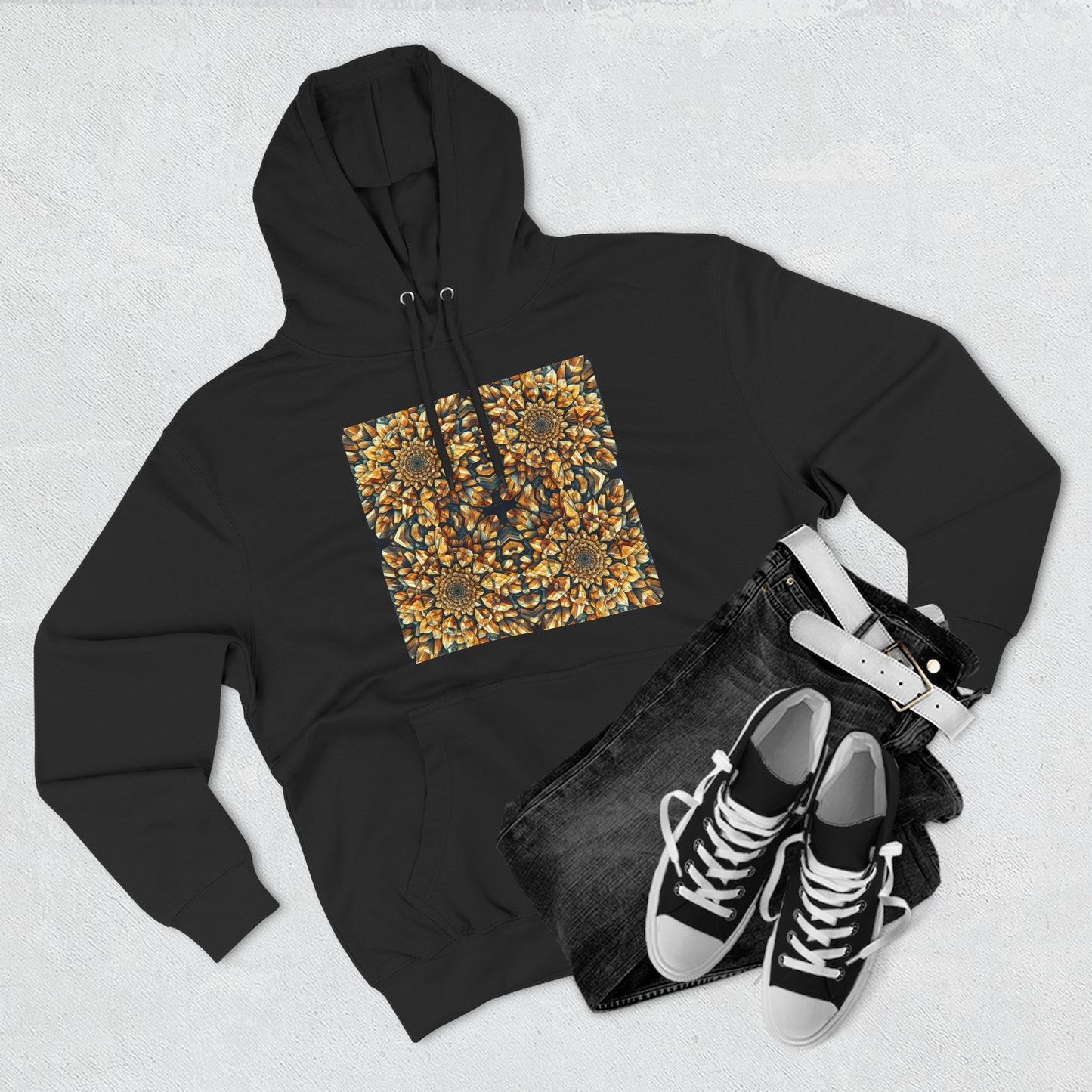 Fleece Hoodie - Citrine Geometric Design