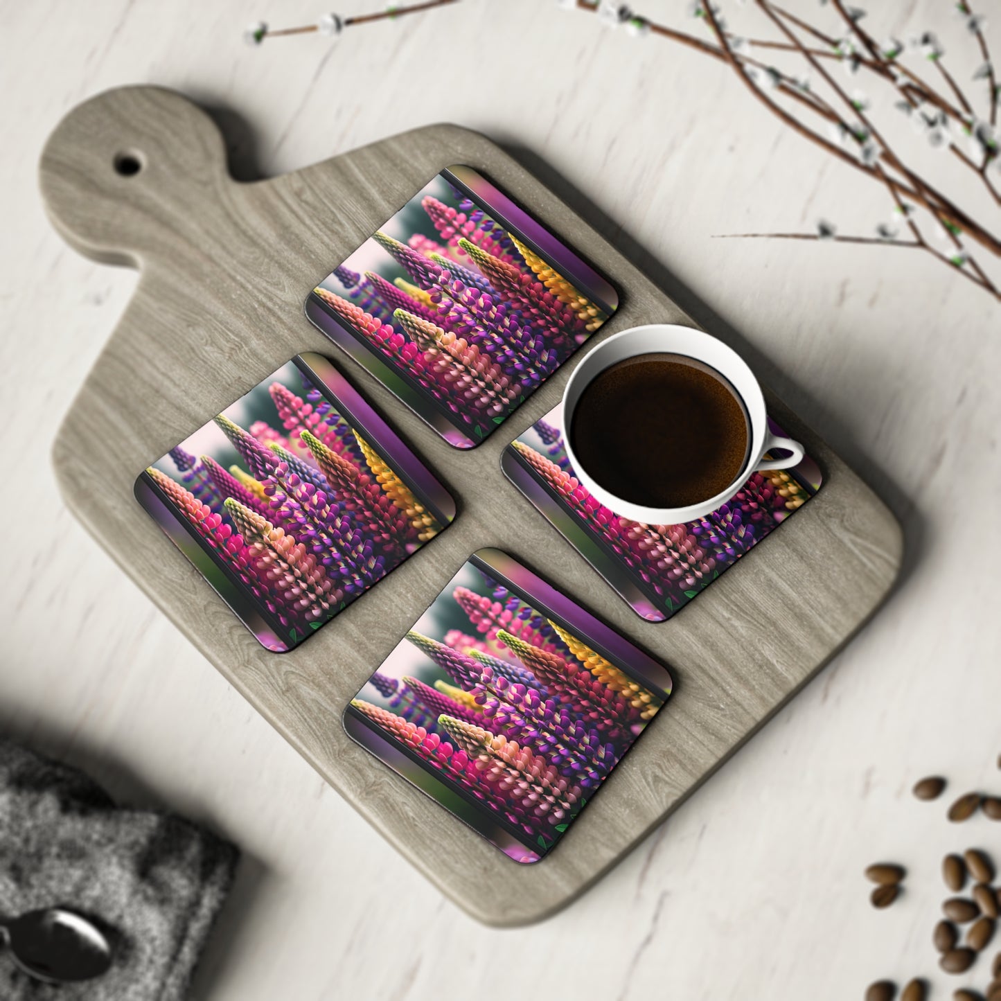Lupins Coasters, Floral Drink Mats, Botanical Home Decor, Nature Inspired Table Coasters, Kitchen Accessories
