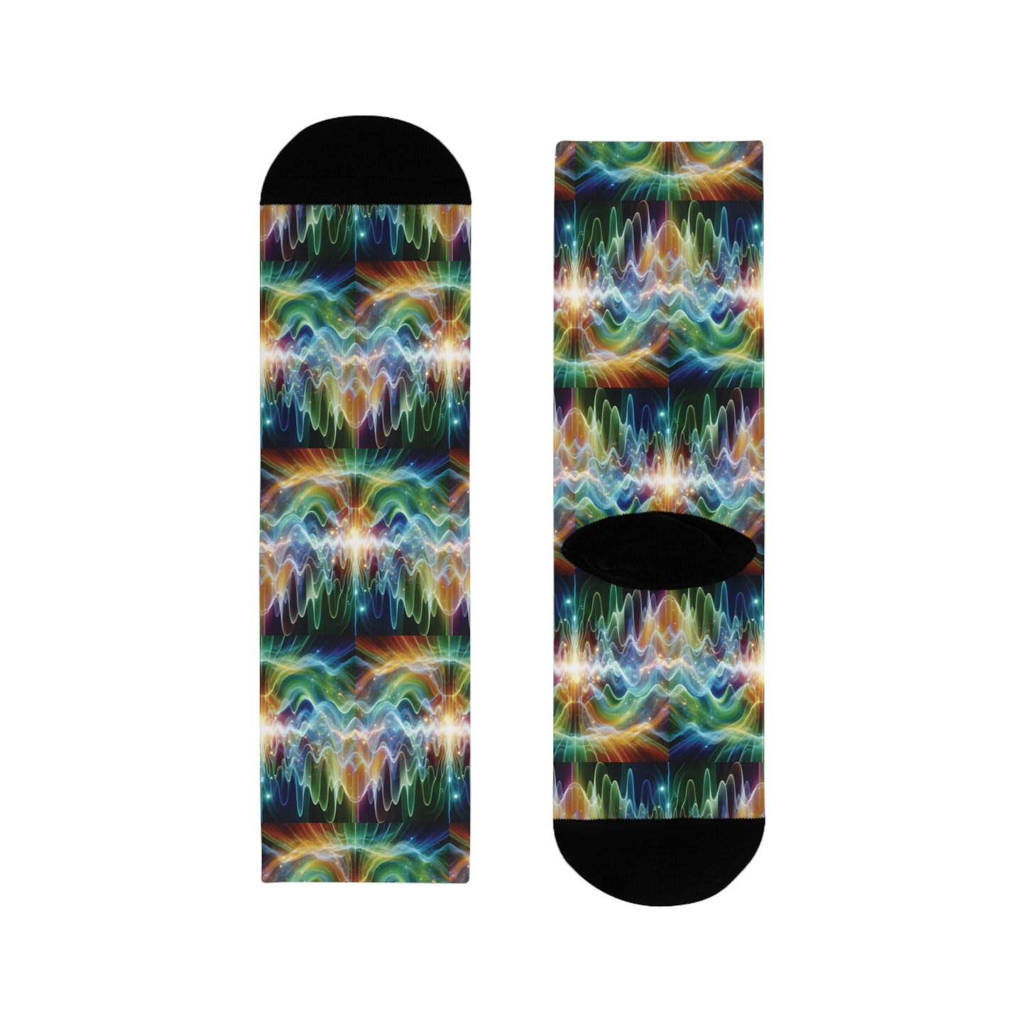 Vibrant Frequency Waves Design Sublimation Crew Socks - , Colorful Patterned Footwear, Unique Athletic Wear, Trendy Gift for Music Lovers,