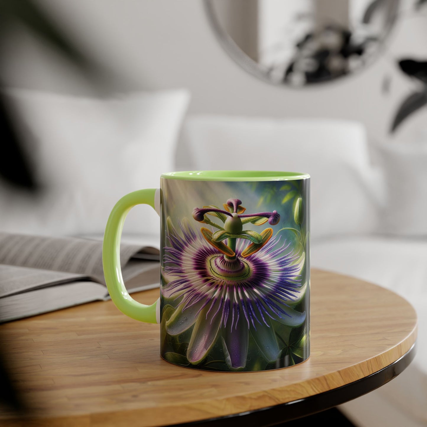 Passionflower Accent Mug, Floral Coffee Cup, Botanical Tea Mug, Nature Lover Gift, Mother's Day Gift, Gardening Mug