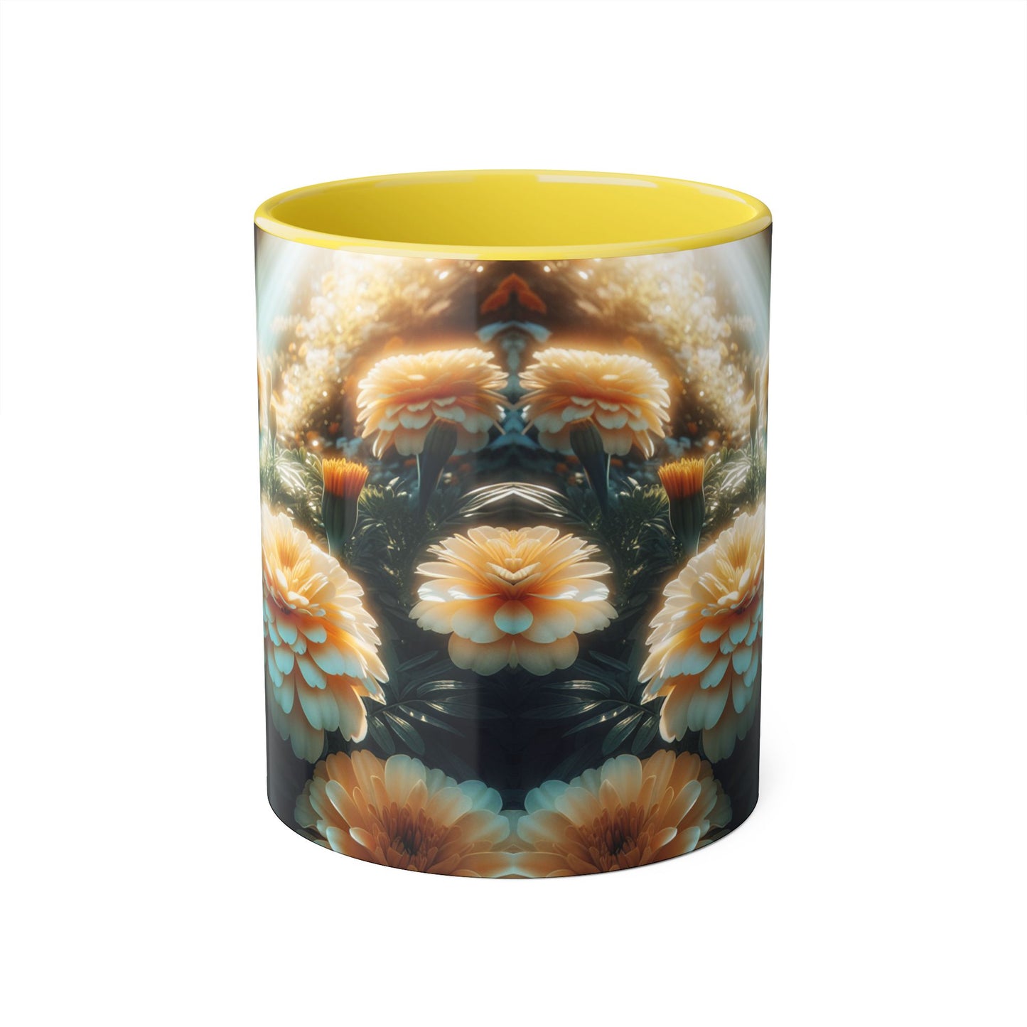 Vanilla Marigolds Accent Mug, 11oz - Floral Coffee Cup, Tea Mug, Flower Lover Gift, Botanical Decor, Kitchen Drinkware