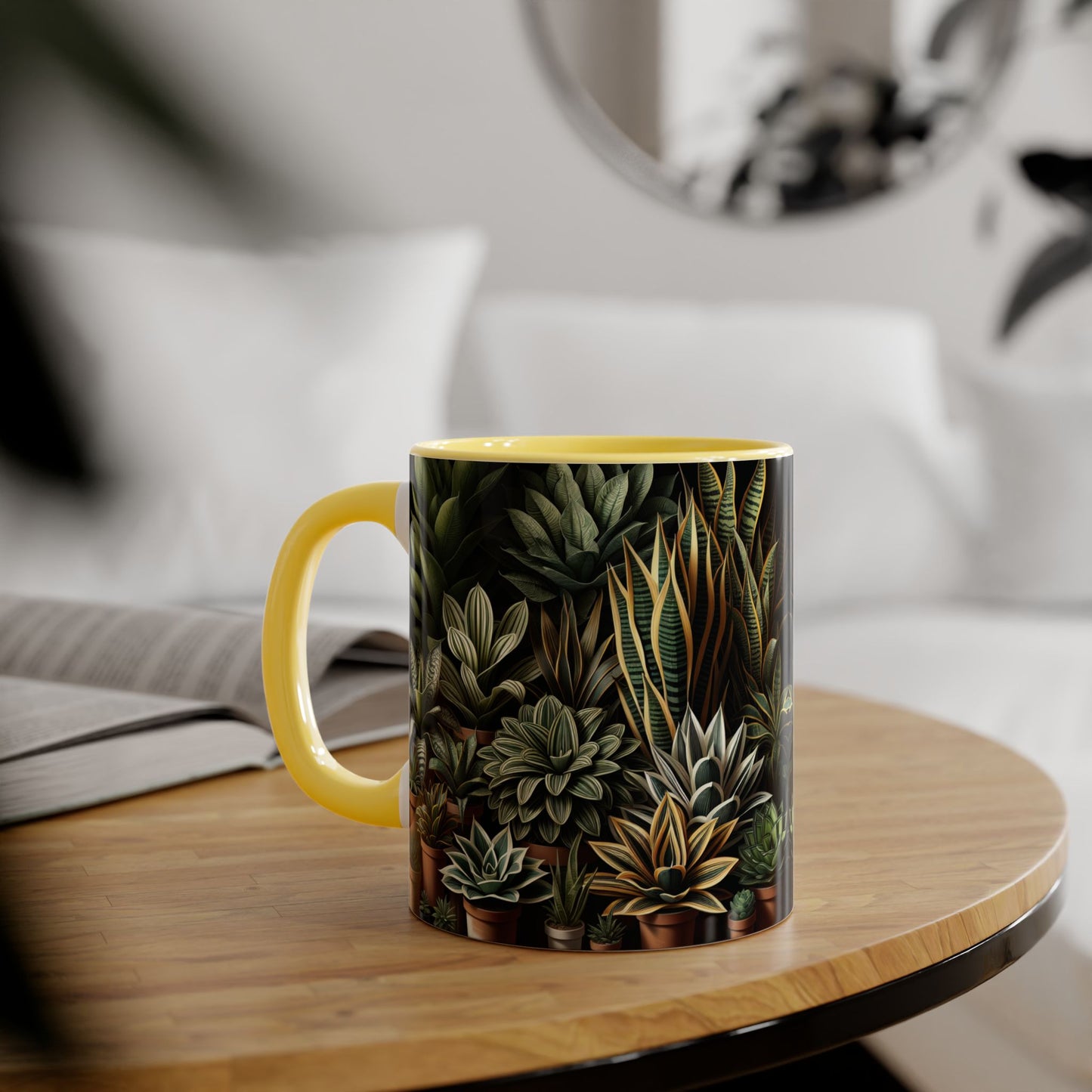 Snake Plant Family Accent Mug, 11oz - Ceramic Tea Cup, Botanical Coffee Mug, Indoor Garden Lover Gift, Green Thumb Kitchen Decor, Plant Lady