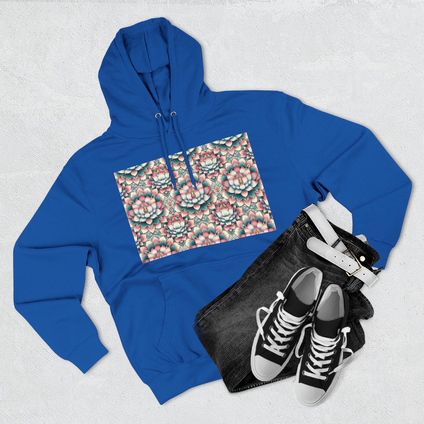 Fleece Hoodie with Lotus Flower Design