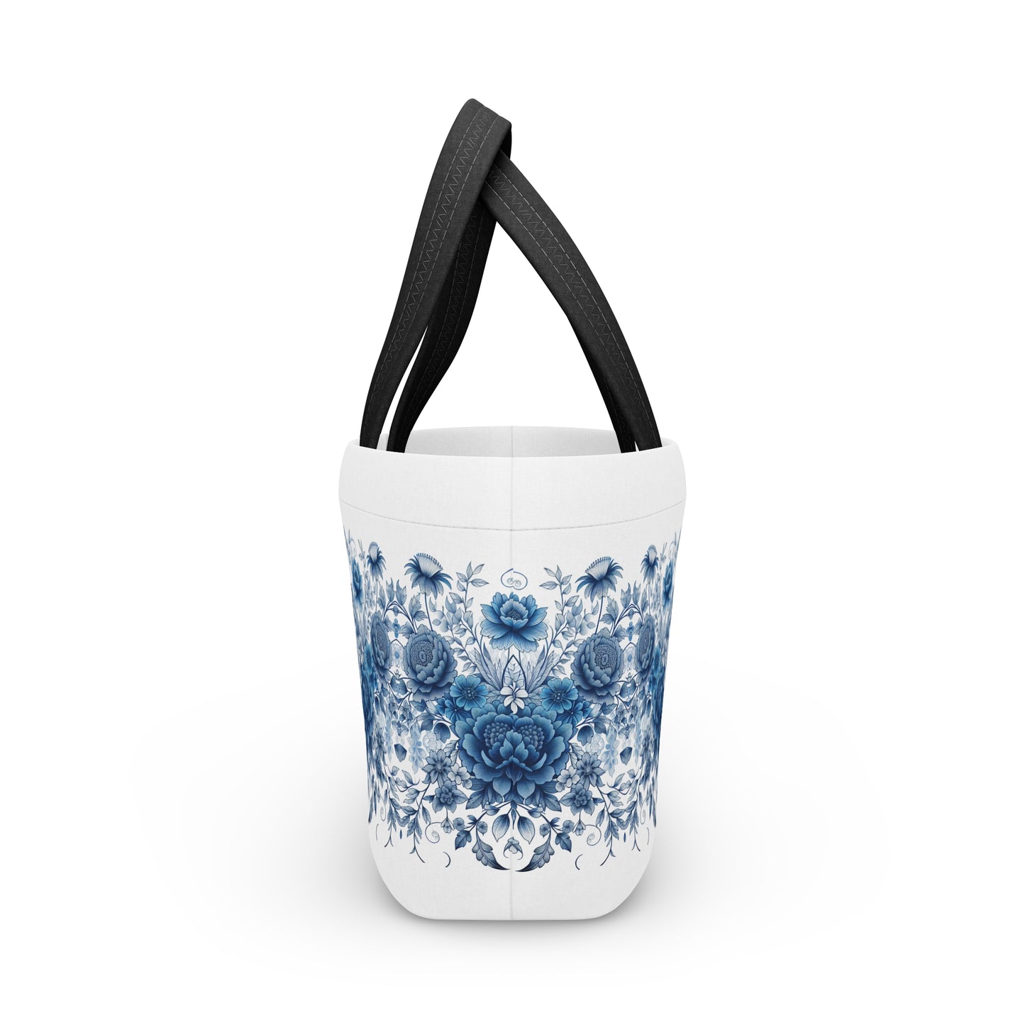 Blue Floral Lunch Bag - Insulated Food Tote, Flower Print Lunchbox, Picnic Cooler, Reusable Lunch Sack, Lunchtime Accessory
