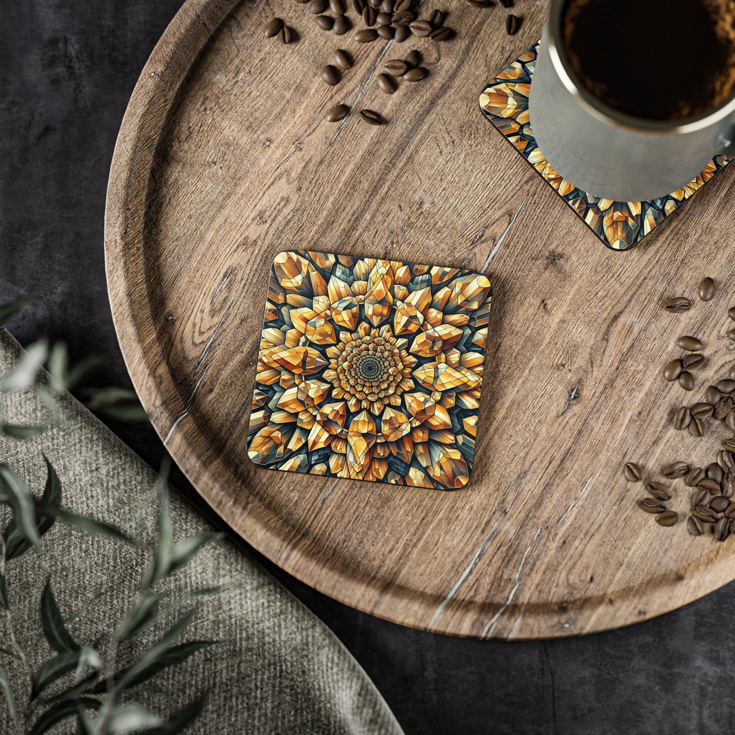 Citrine Coasters, Yellow Stone Drink Mats, Crystal Healing Home Decor, Set of 4, Boho Chic Table Accessories