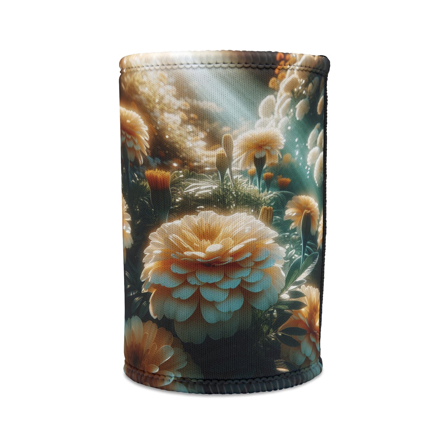 Stubby Cooler - Vanilla Marigolds Design, Floral Drink Holder, Beer Can Sleeve, Beverage Insulator, Summer Party Gift