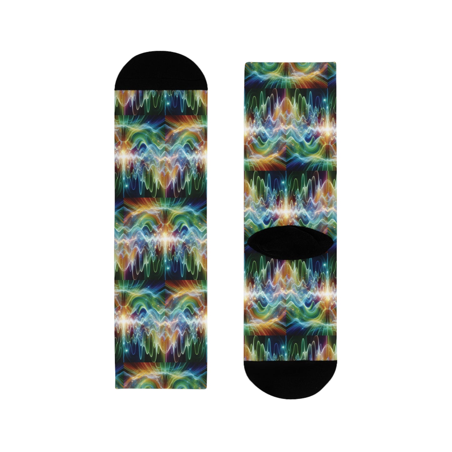 Vibrant Frequency Waves Design Sublimation Crew Socks - , Colorful Patterned Footwear, Unique Athletic Wear, Trendy Gift for Music Lovers,