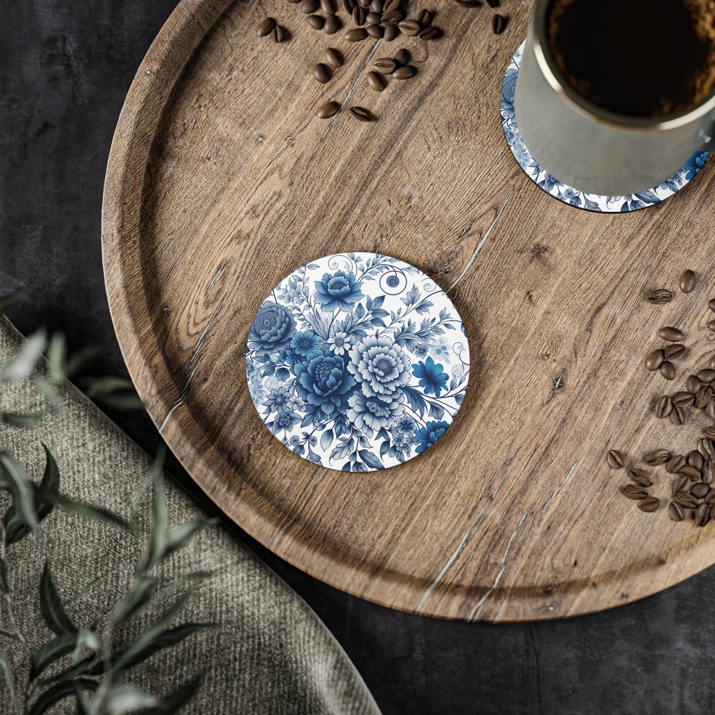 Blue Floral Coasters Set, Drink Coasters, Table Coasters, Home Decor, Kitchen Accessories