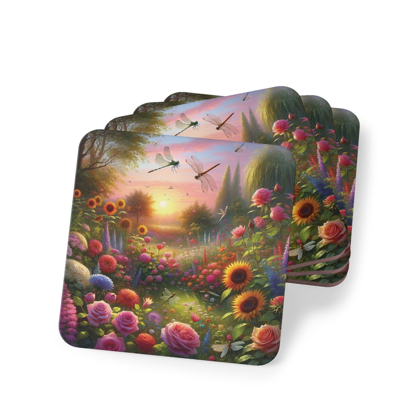 Sunset Garden Coasters, Drink Coasters, Floral Decor, Home Bar Accessories, Housewarming Gift, Nature Lover Decor