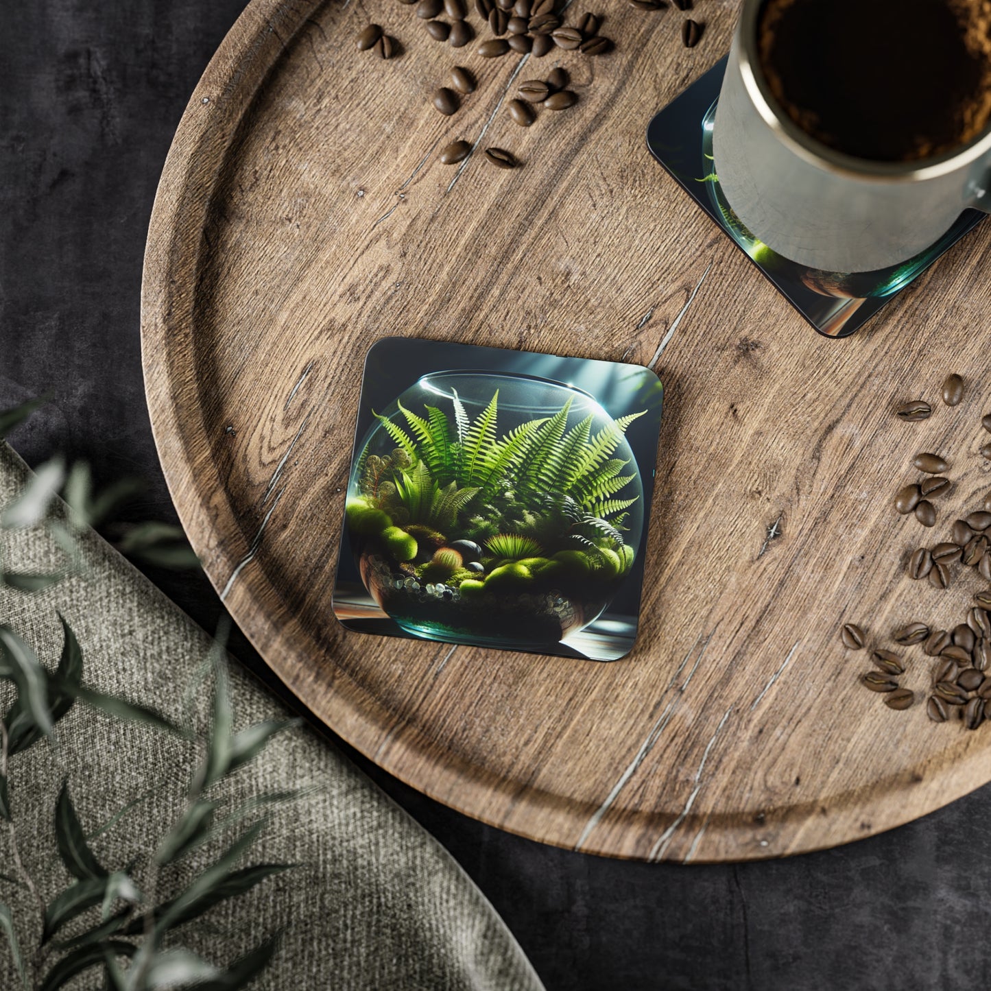 Fern Terrarium Coasters, Botanical Plant Drink Mats, Nature Inspired Coaster Set, Greenery Home Decor, Plant Lover Gift