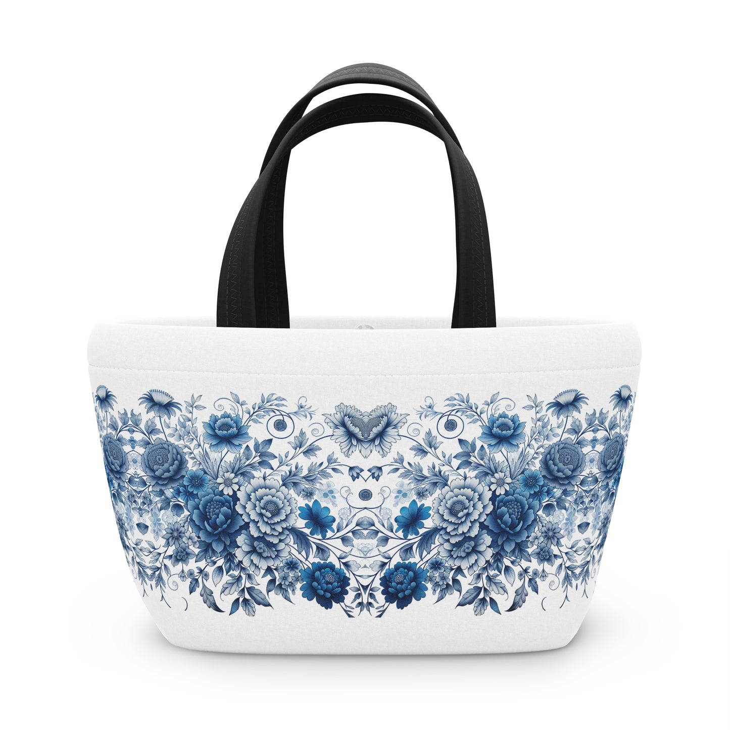 Blue Floral Lunch Bag - Insulated Food Tote, Flower Print Lunchbox, Picnic Cooler, Reusable Lunch Sack, Lunchtime Accessory