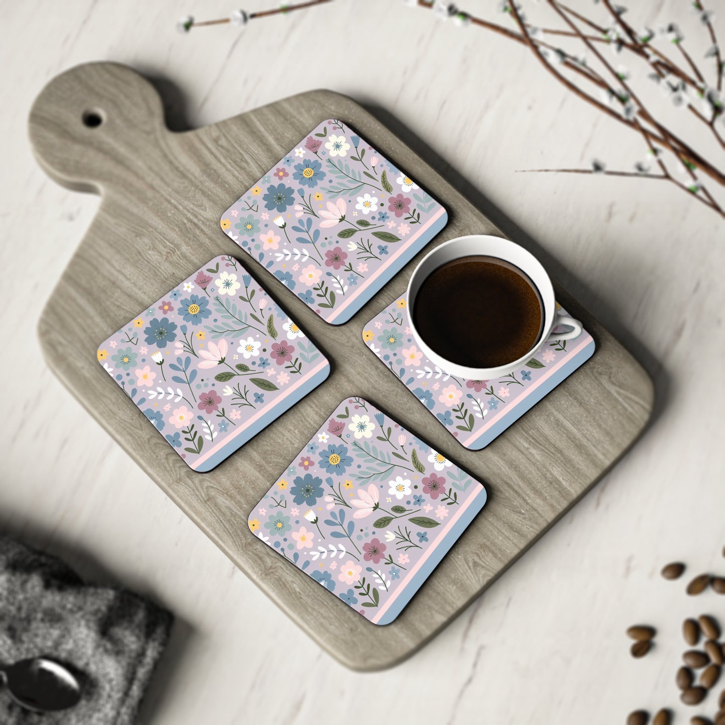Cute Floral Pattern, Drink Coasters, Coaster Set, Home Decor, Housewarming Gift, Kitchen Accessories