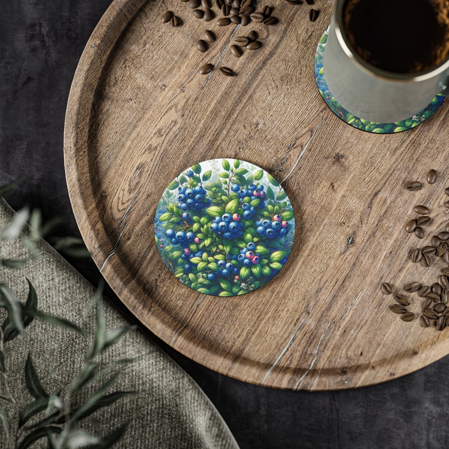 Blueberries Coasters - Set of 4 Drink Coasters, Fruit Design Home Decor, Kitchen Accessories, Housewarming Gift, Holiday Table Decor