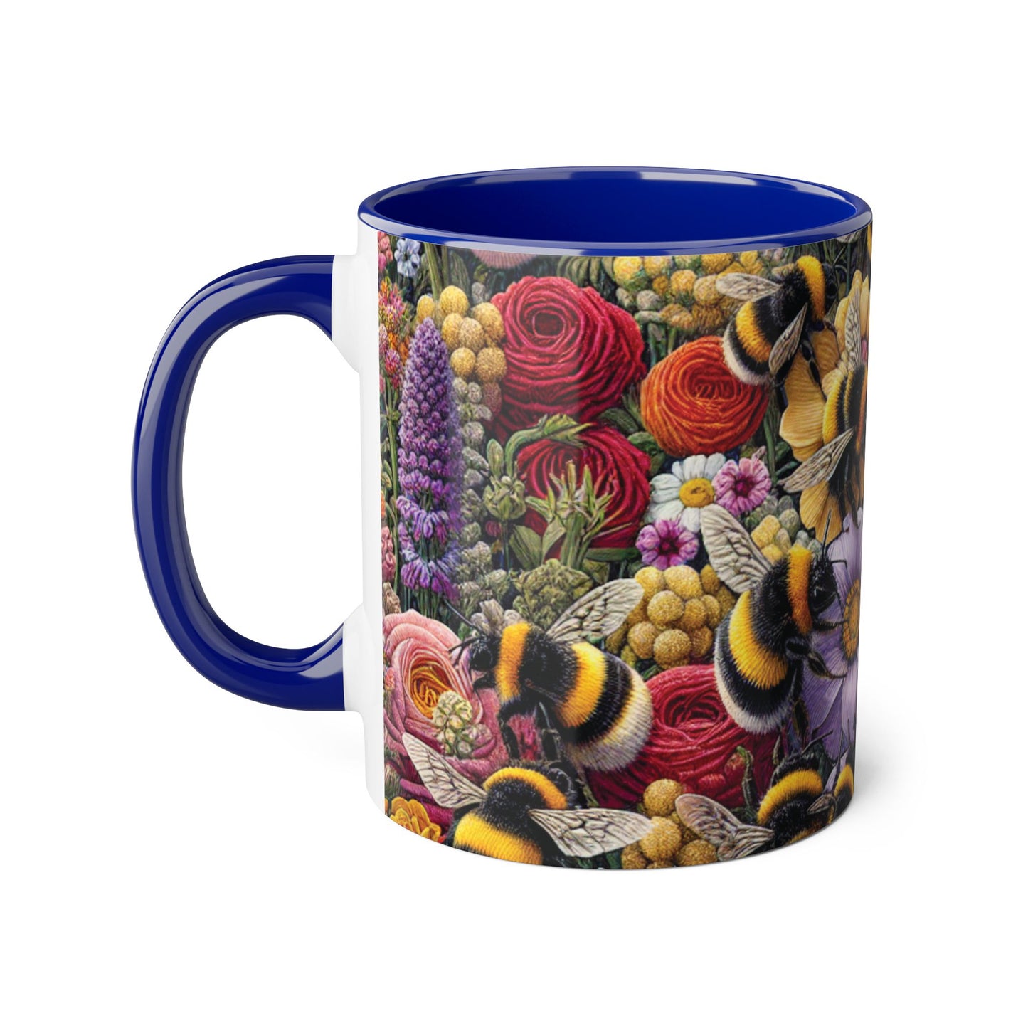 Bee-Inspired Floral Accent Mug | Nature Lover Gift, Botanical Coffee Mug, Bee Art Mug, Animal Lover Cup, Garden Mug