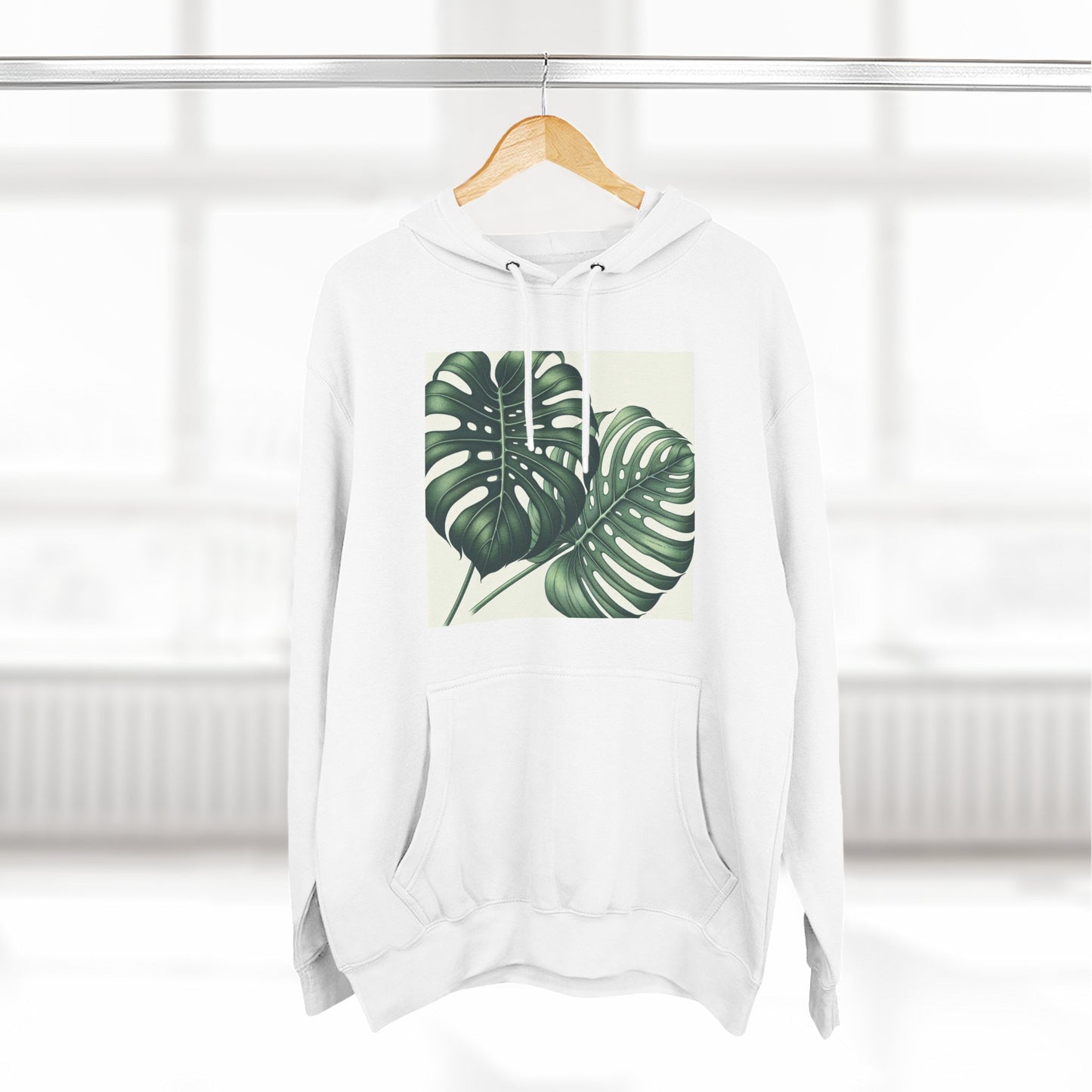 Tropical Fleece Hoodie - Monstera Leaf Design