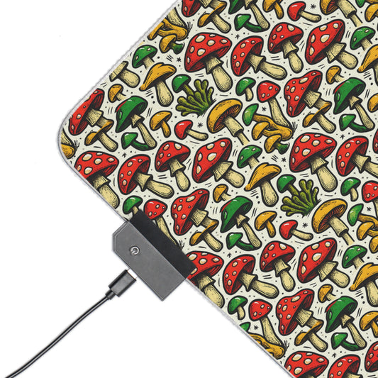LED Gaming Mouse Pad with Colorful Mushroom Design, Gaming Desk Decor, Computer Accessory, Perfect Gift for Gamers, Holiday Present