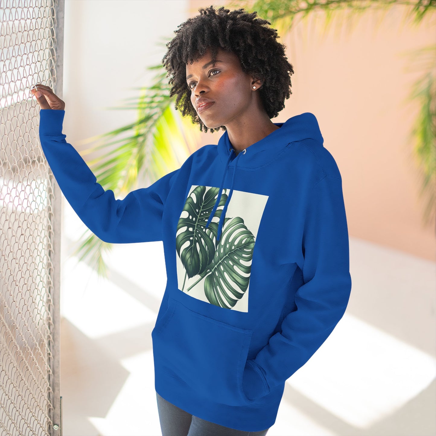 Tropical Fleece Hoodie - Monstera Leaf Design