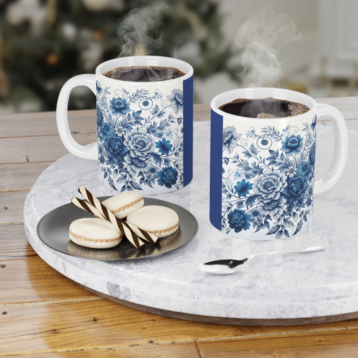 Elegant Floral Ceramic Mugs - Blue Blossom Design, Gift for Tea Lovers, Home Decor, Coffee Mug, Ceramic Drinkware