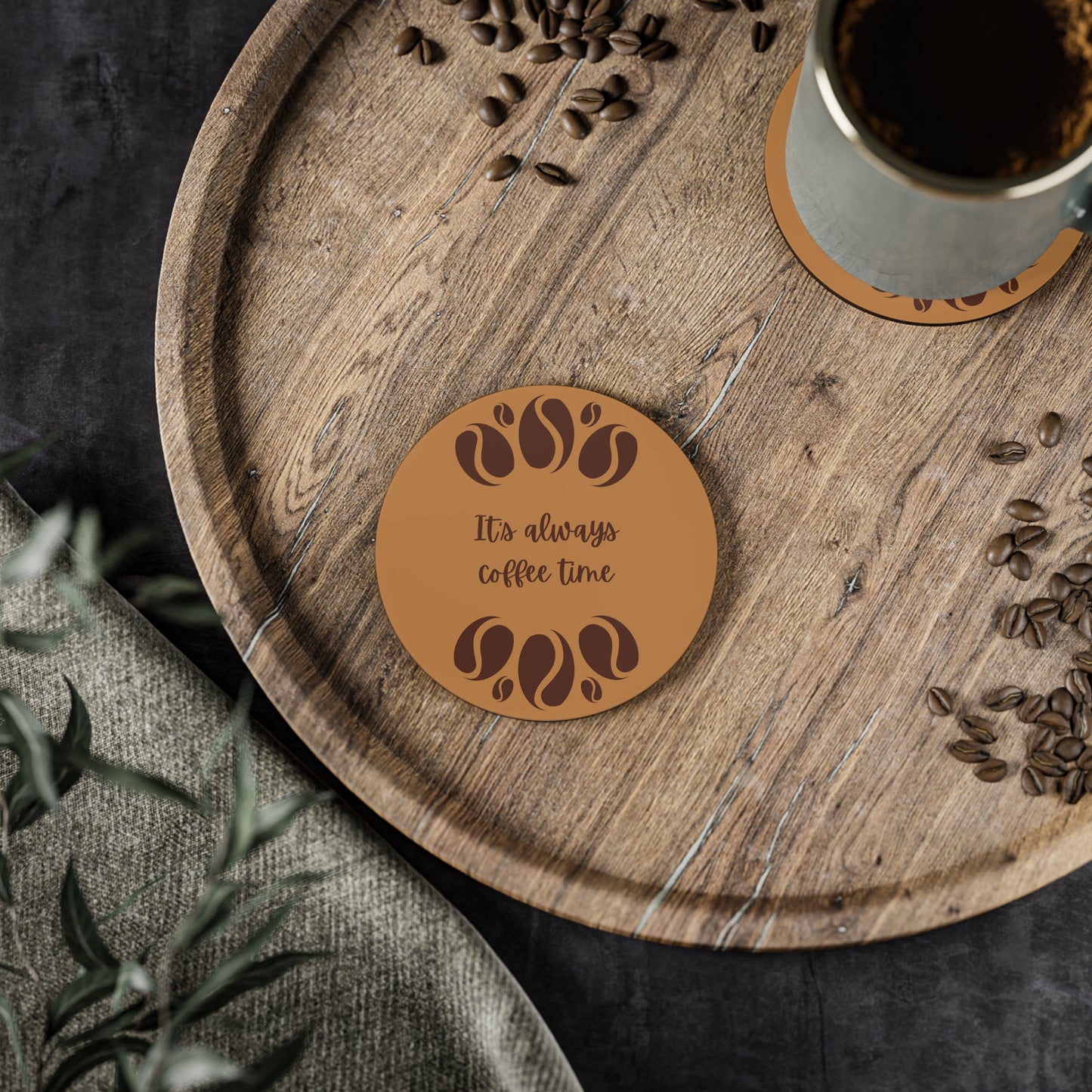 Always Coffee Time, Drink Coasters, Table Coasters, Home Decor, Housewarming Gift, Kitchen Accessories