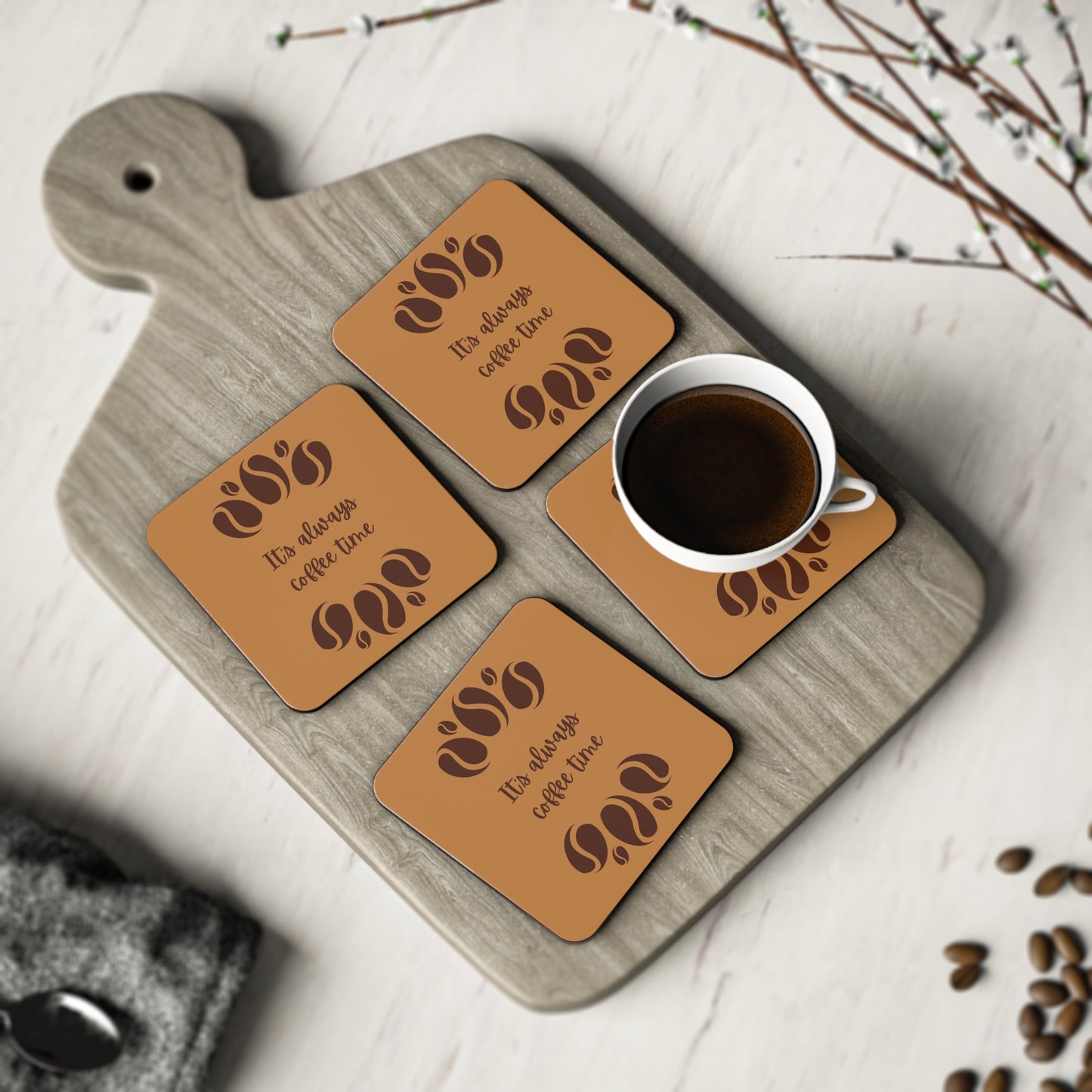 Always Coffee Time, Drink Coasters, Table Coasters, Home Decor, Housewarming Gift, Kitchen Accessories