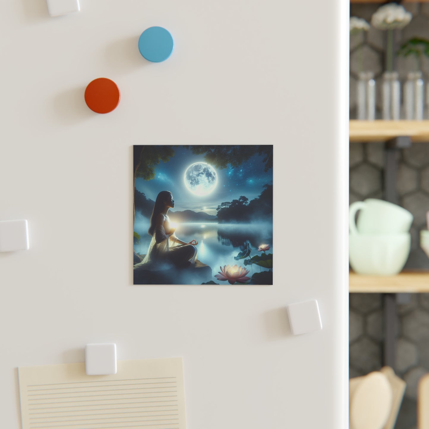 Square Magnet - Serene Moonlight, Tranquil Night Sky Fridge Magnet, Celestial Home Decor, Gift for Nature Lovers, Lunar Eclipse Magnet,