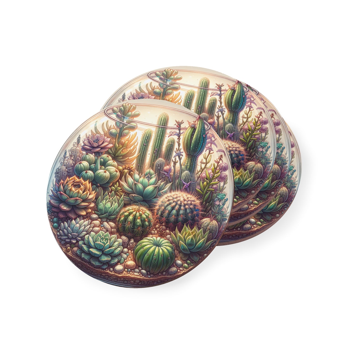 Succulent Terrarium Coasters - Coasters Set, Drink Coasters, Home Decor, Table Coasters