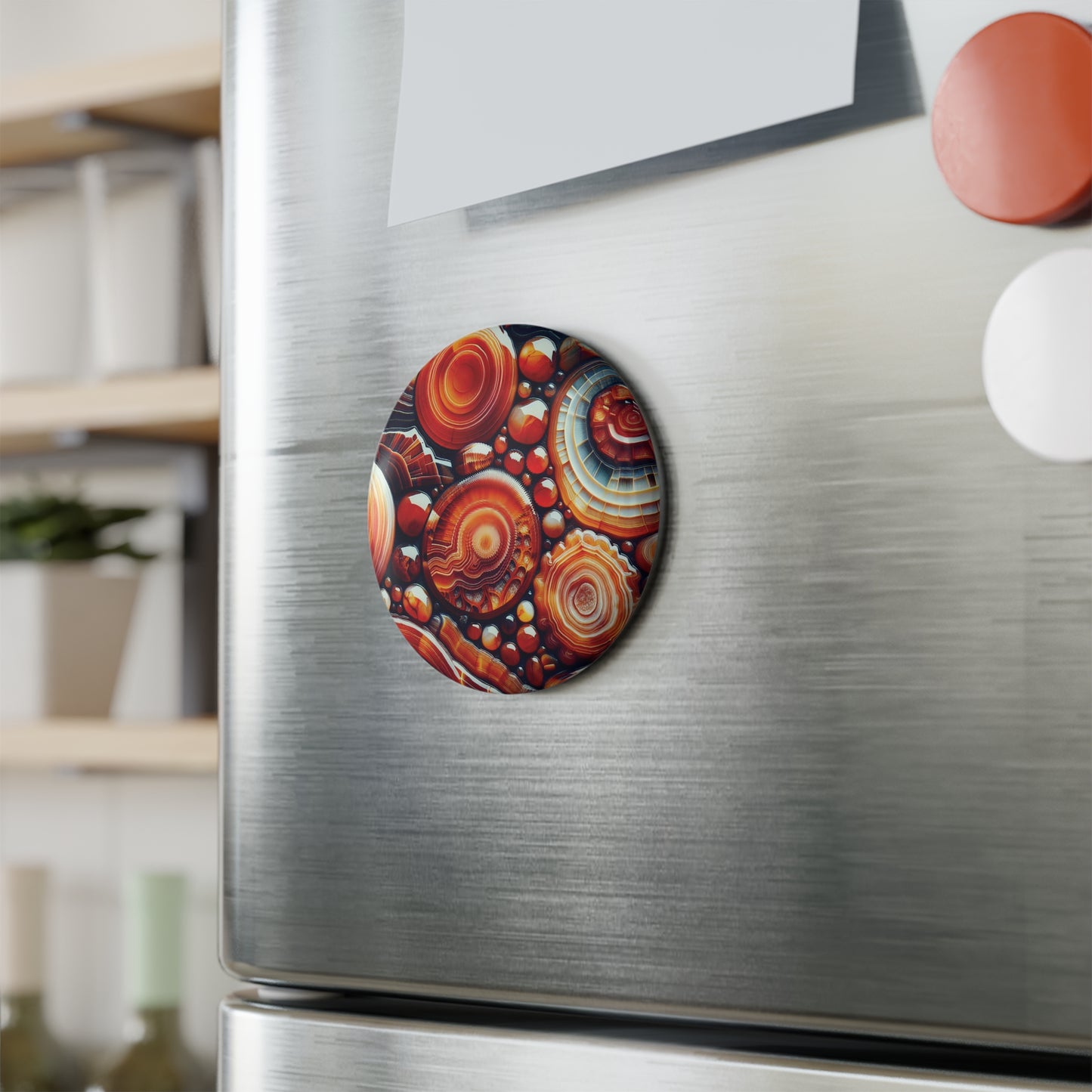 Carnelian Button Magnet, Round Magnet Set, Home Decor, Kitchen Accessories, Gift Idea for Rock Lovers, Unique Office Decor