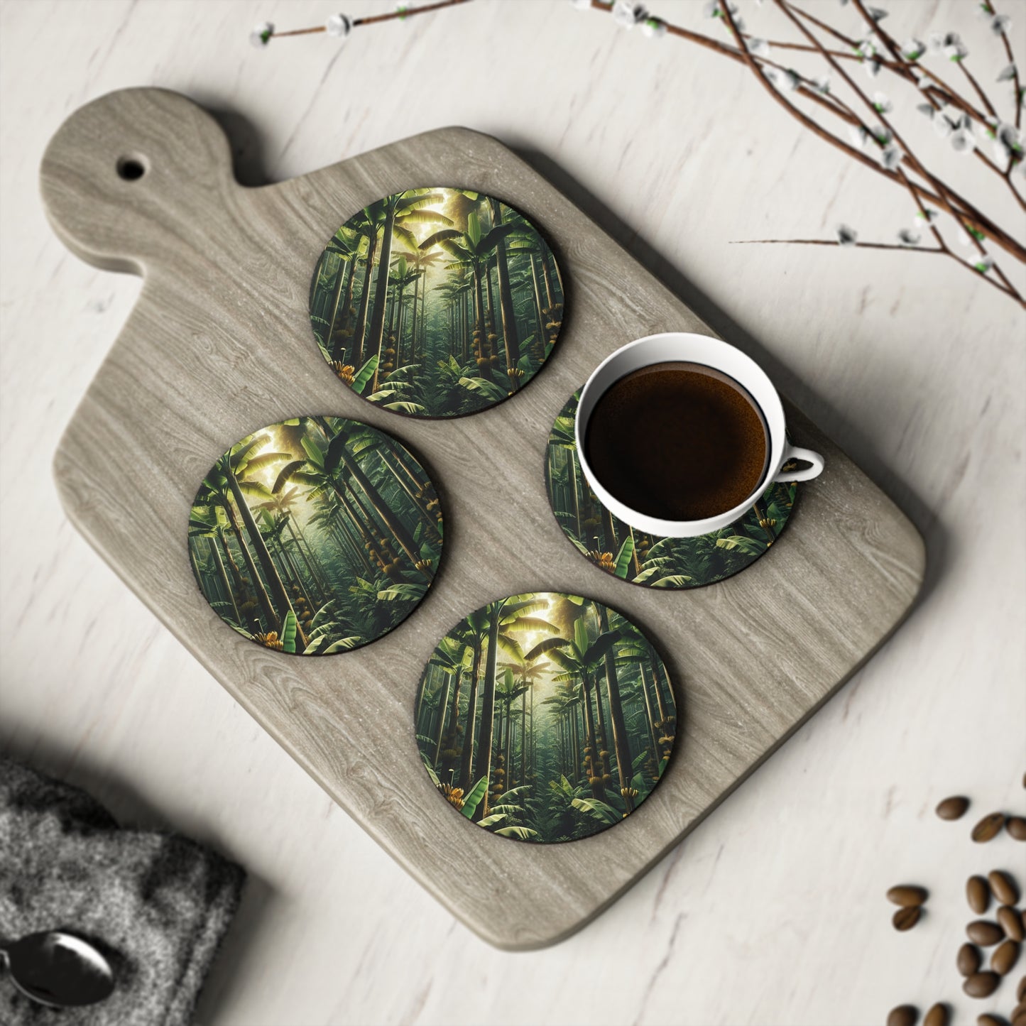 Banana Trees Coaster Set, Tropical Drink Coasters, Fruit Coaster Set, Summer Home Decor, Botanical Coasters