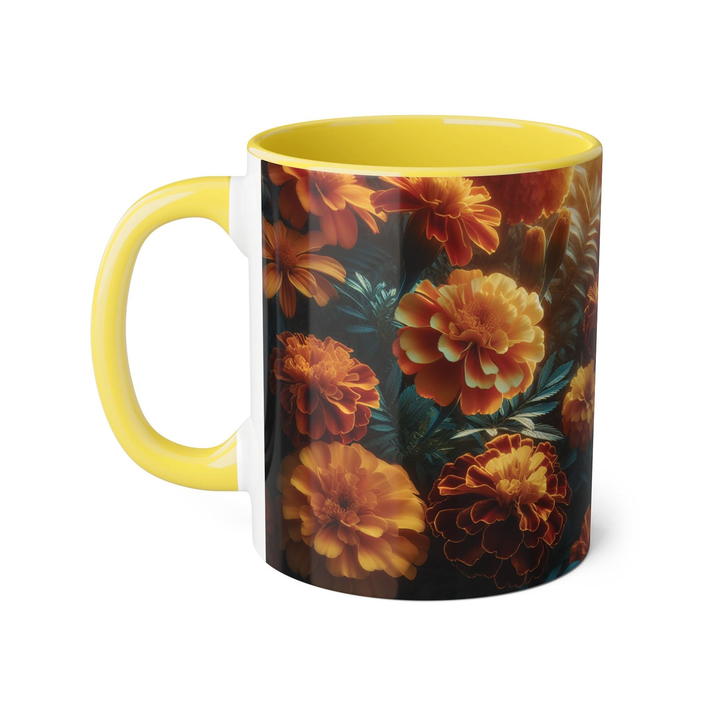 Orange Marigolds Accent Mug, Floral Coffee Cup, Botanical Tea Mug, Nature Lover Gift, Garden Theme Kitchen Decor
