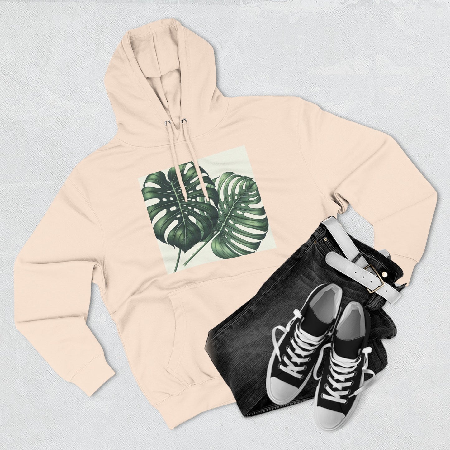 Tropical Fleece Hoodie - Monstera Leaf Design