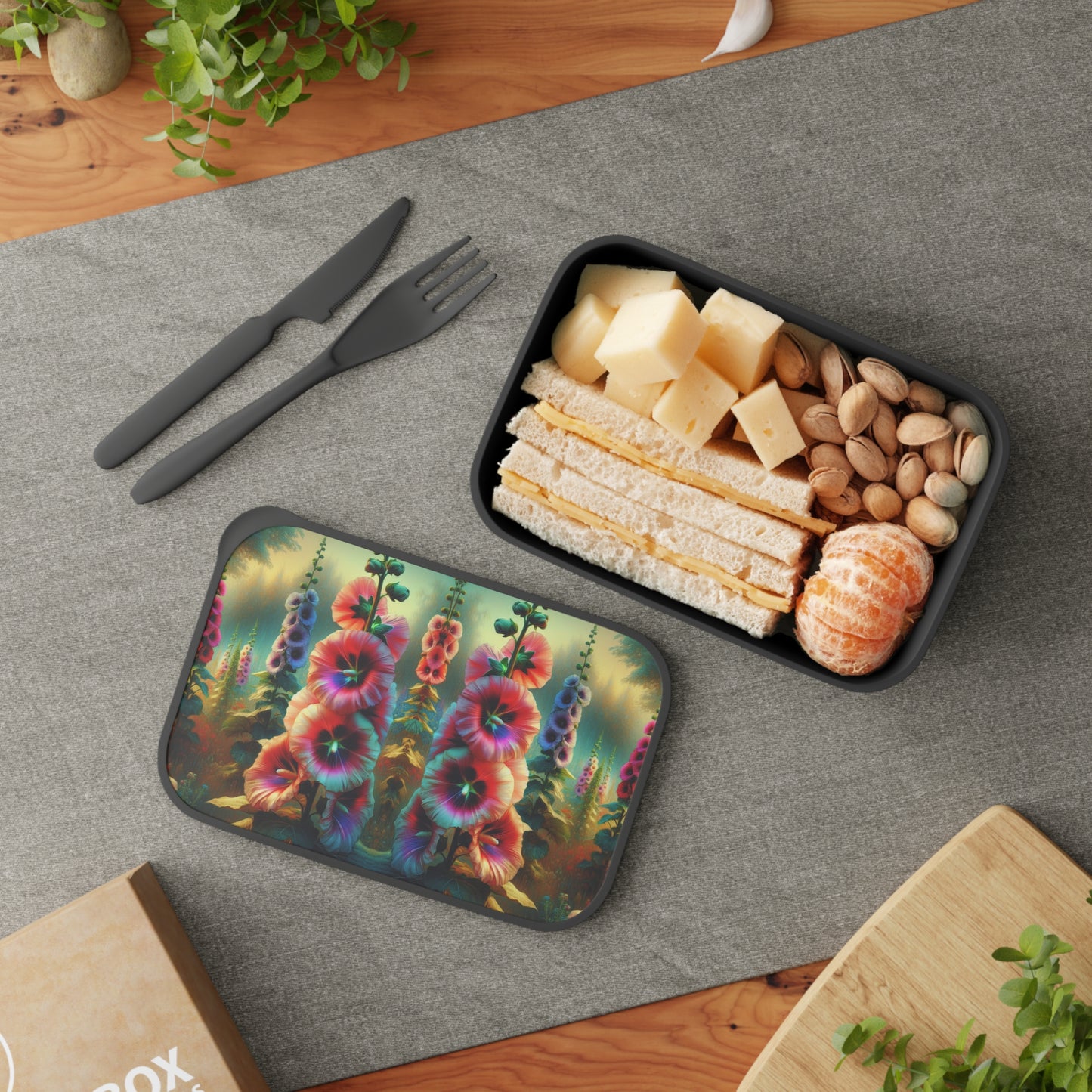 Bento Box - Hollyhocks, Eco friendly lunch box set