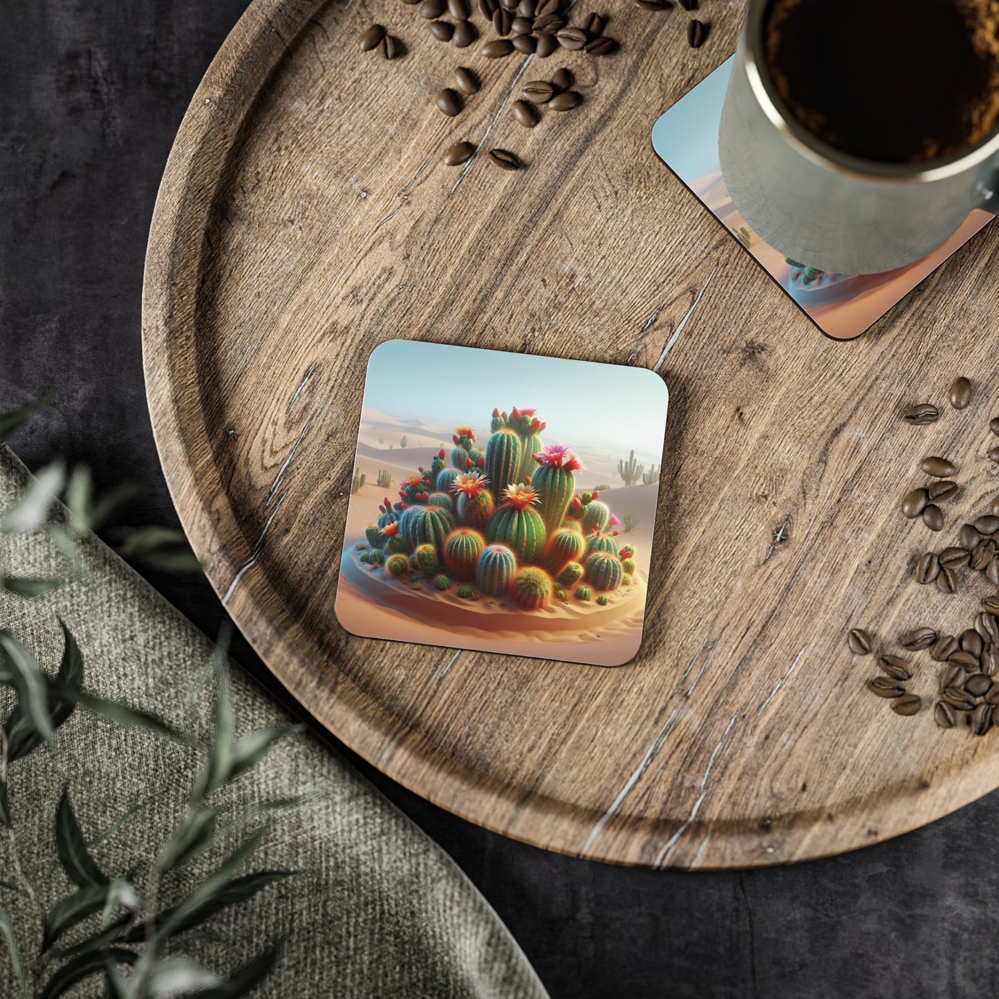 Cactus Coasters, Southwest Desert Plant Drink Holders, Succulent Home Decor, Set of 4 Ceramic Tiles, Holiday Housewarming Gift, Kitchen